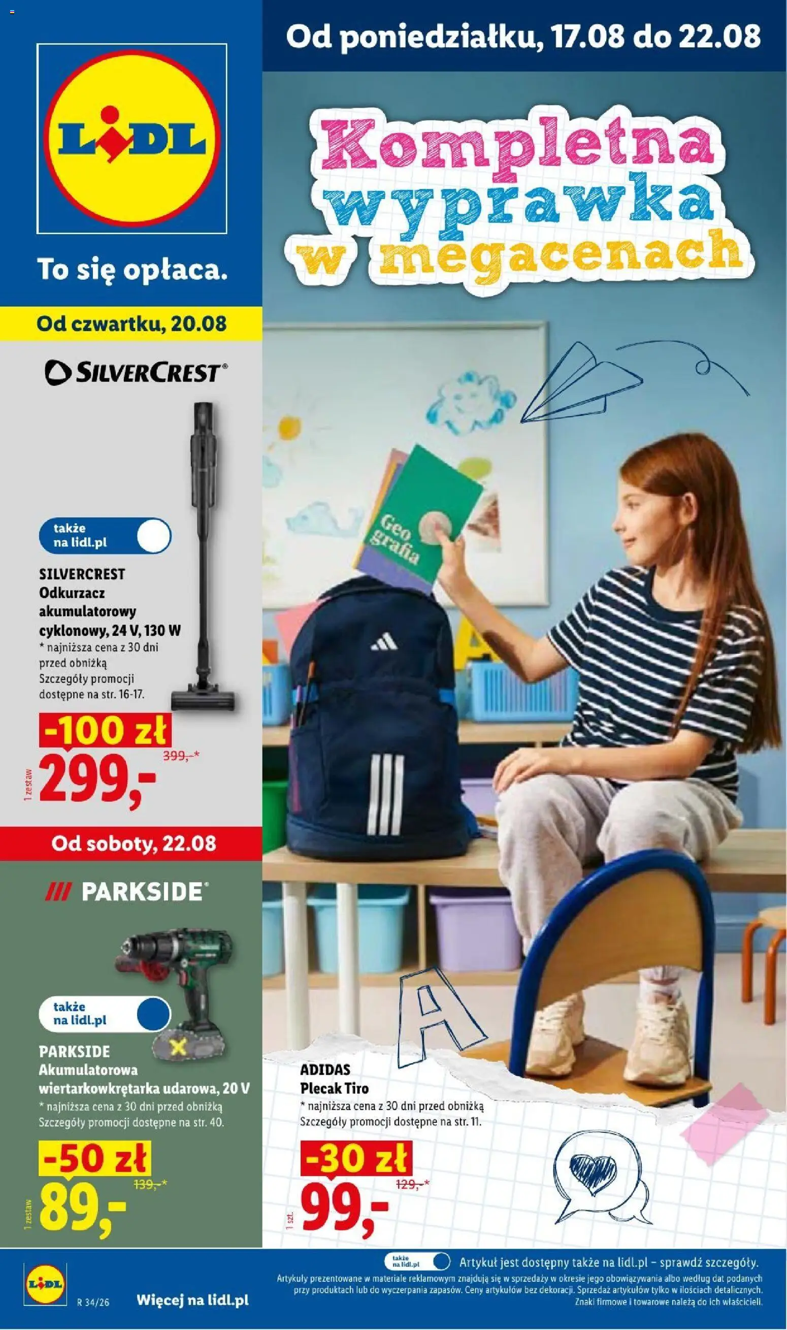 Lidl gazetka od 17.08.2026 | Strona: 1 | Produkty: Plecak, Odkurzacz, Odkurzacz akumulatorowy, Cleaner