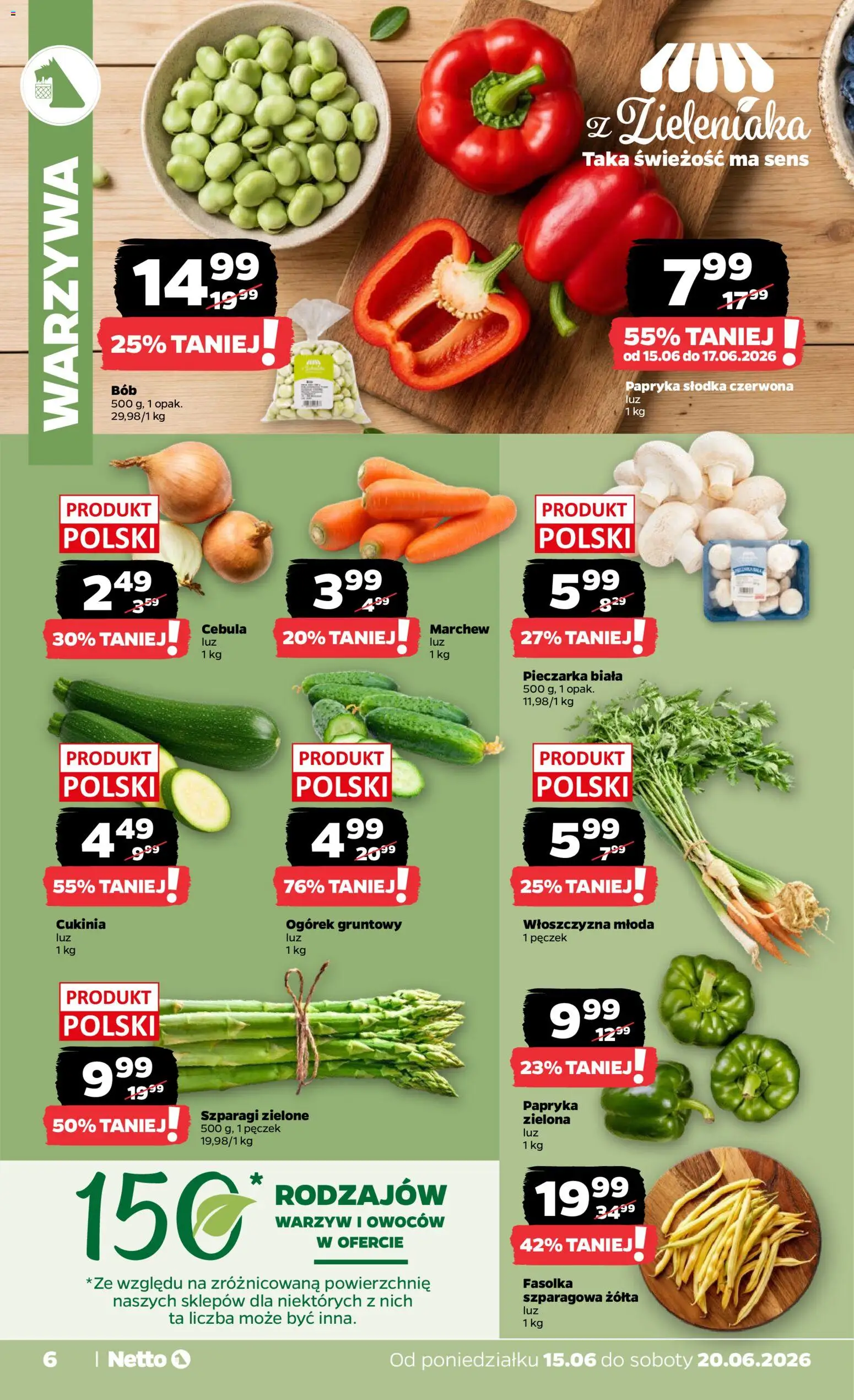 Netto gazetka od poniedziałku spożywcza od 15.06.2026 | Strona: 6 | Produkty: Papryka, Cukinia, Szparagi, Warzywa