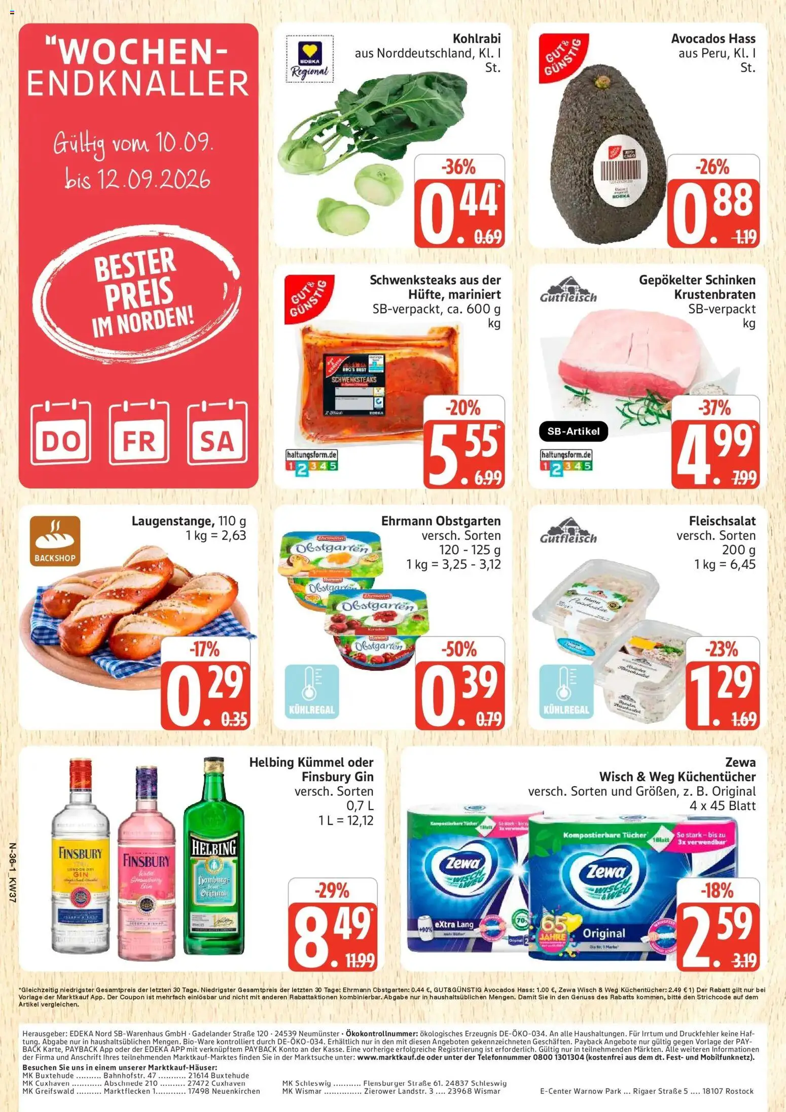 Marktkauf Prospekt Buxtehude (ab 07.09.2026) » Angebote online | Seite: 36 | Produkte: Krustenbraten, Flensburger, Schinken, Gin