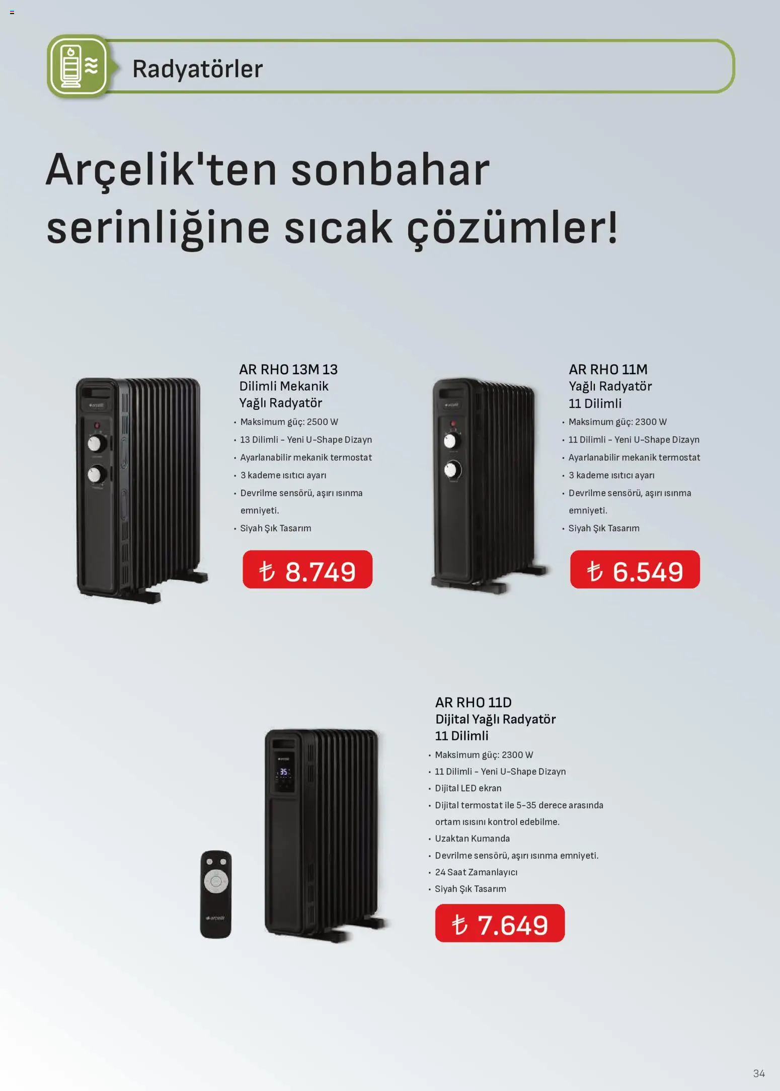 Arçelik - İklimlendirme Kataloğu - 01 Ağustos 2026 tarihinden itibaren geçerlidir | Sayfa: 34 | Ürünler: Radyatör, Saat