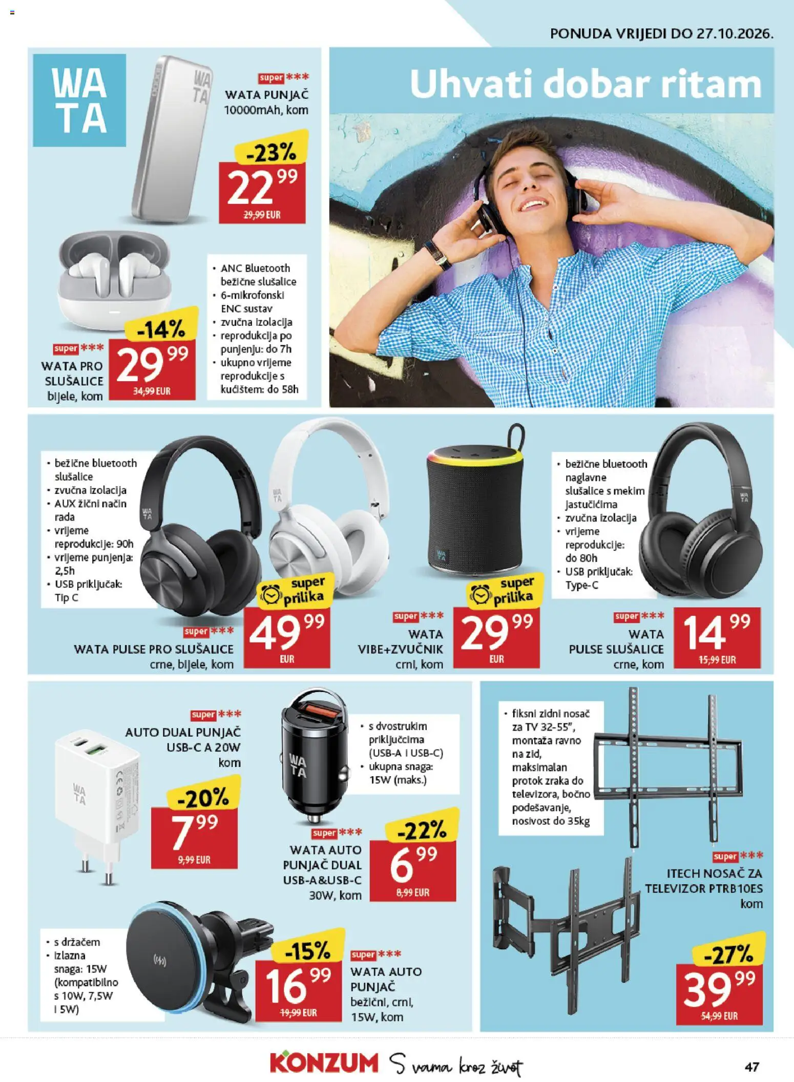 Konzum katalog | vrijedi od 14.10.2026 | Stranica: 47 | Proizvodi: Bežične slušalice, Tv, Televizor, Slušalice