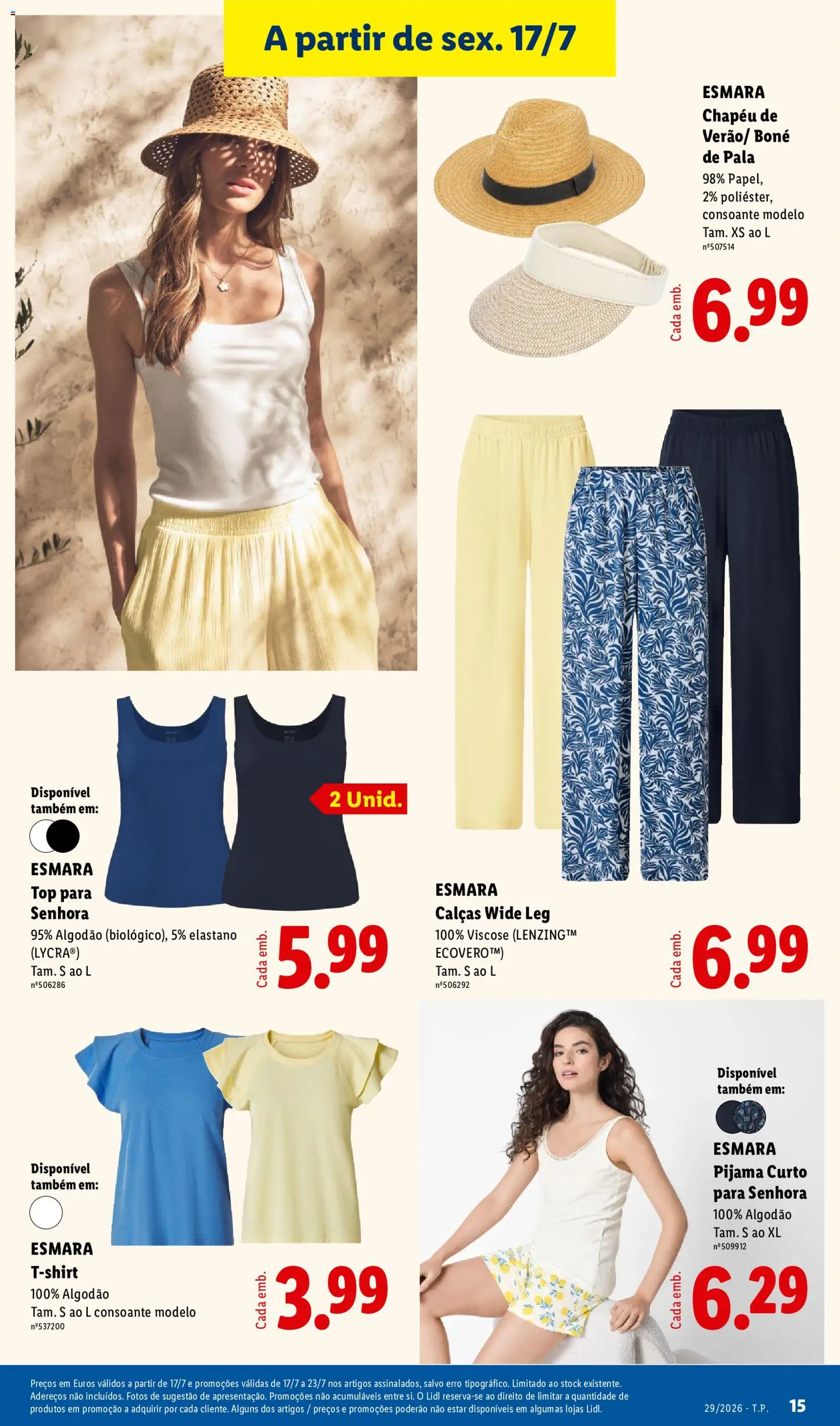Lidl Novidades │ válido de 13/07/2026 | Página: 15 | Produtos: Chapéu, Top, Algodão, Calças