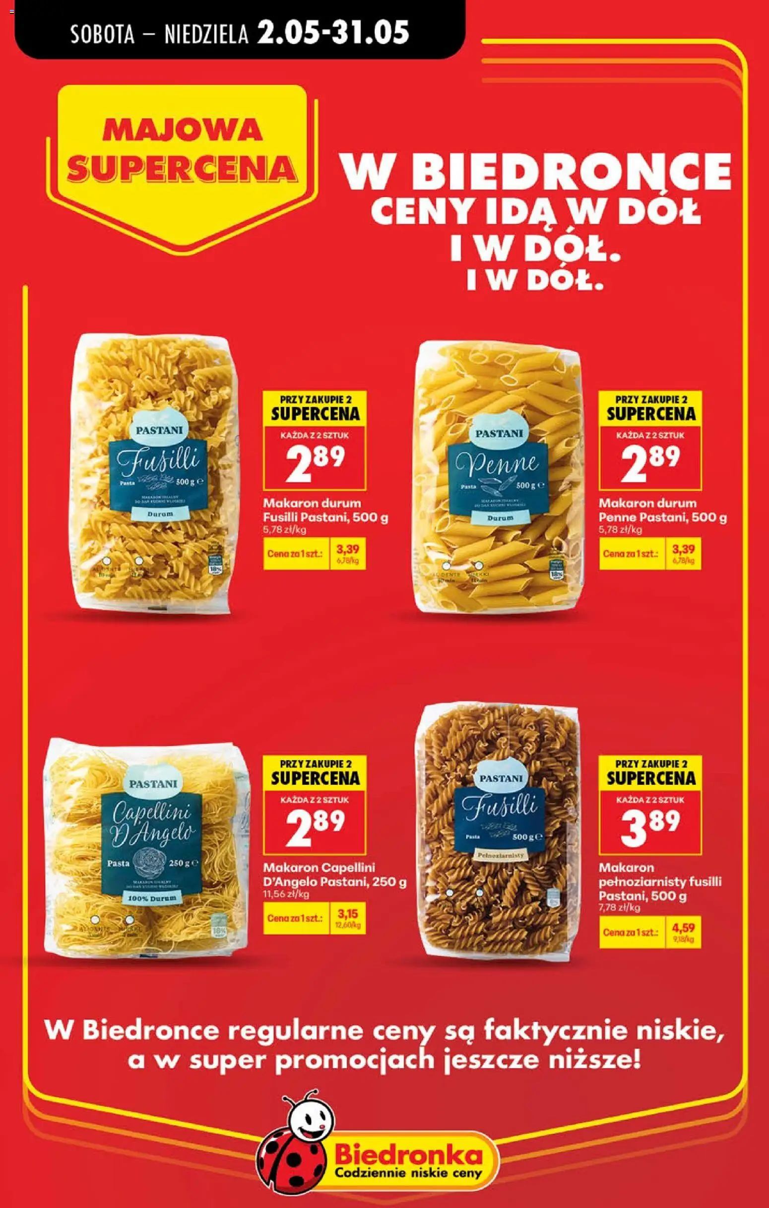 Biedronka gazetka - Majowa supercena od 02.05.2026 | Strona: 15 | Produkty: Makaron pełnoziarnisty, Makaron durum, Penne, Makaron