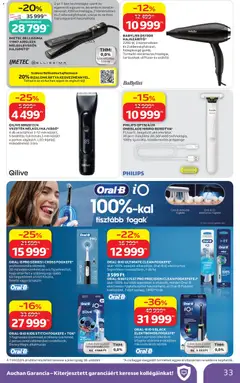 Auchan akciós újság - amely érvényes a következő dátumtól: 2026.08.21. | Oldal: 33 | Termékek: Fogak, Lé, Elektromos fogkefe, Philips
