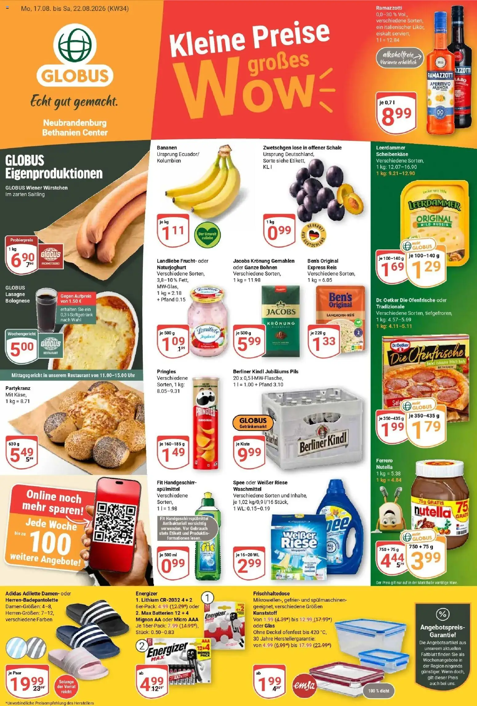 Globus Prospekt Neubrandenburg (ab 17.08.2026) » Angebote online | Seite: 5 | Produkte: Berliner, Pils, Bananen, Lasagne