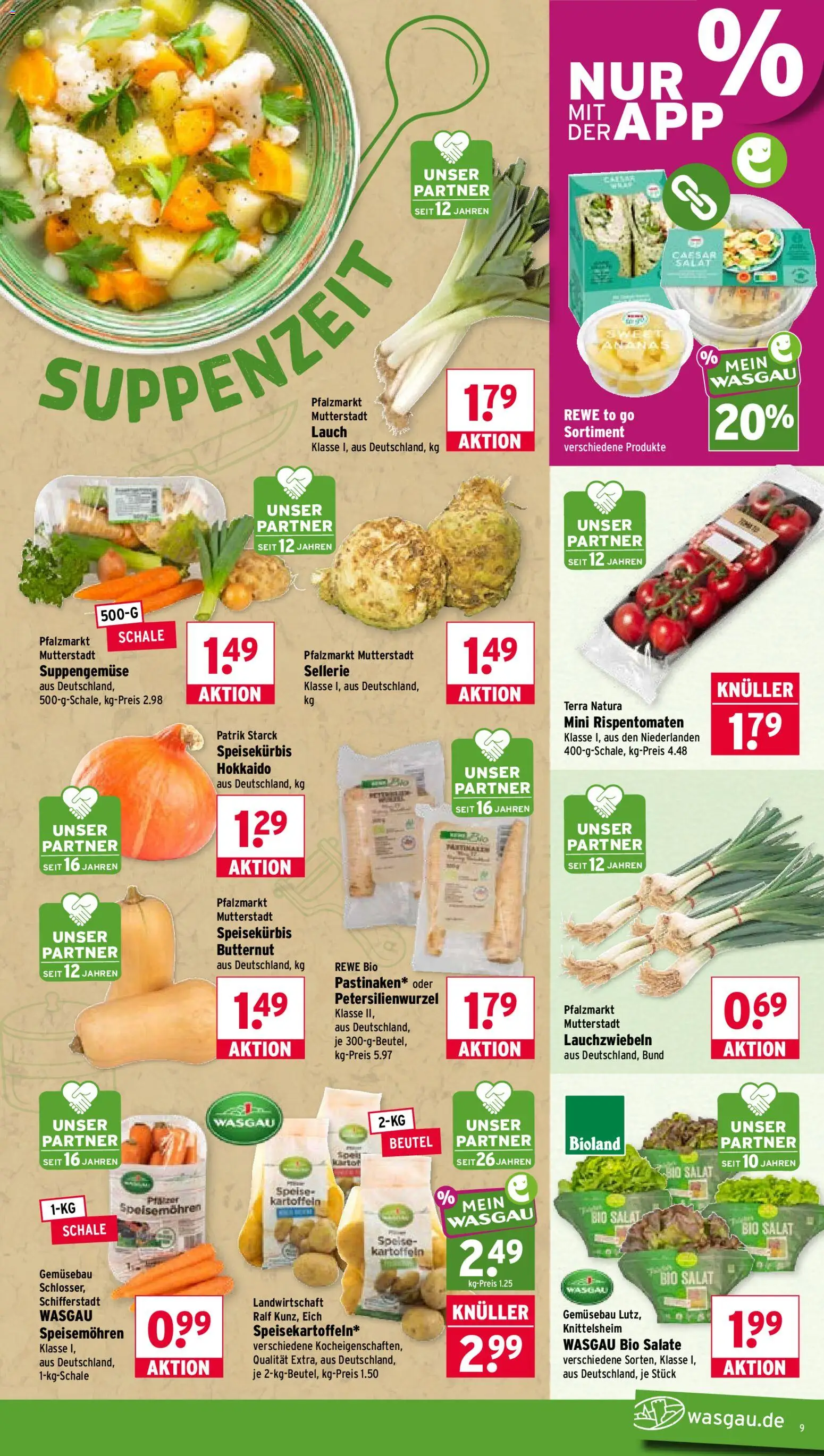 Wasgau Prospekt – gültig ab 14.09.2026 | Seite: 9 | Produkte: Kartoffeln, Lauch, Salat