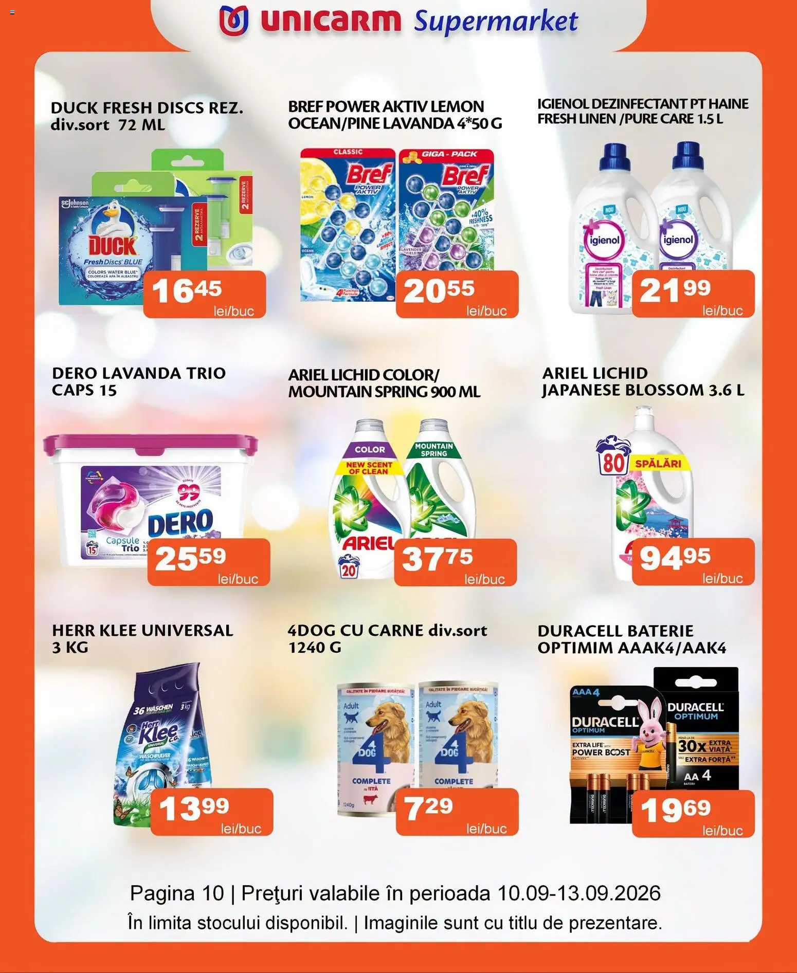 Noul catalog Unicarm – valabil de la 10.09.2026 | Pagină: 10 | Produse: Clean, Apă, Power, Dezinfectant