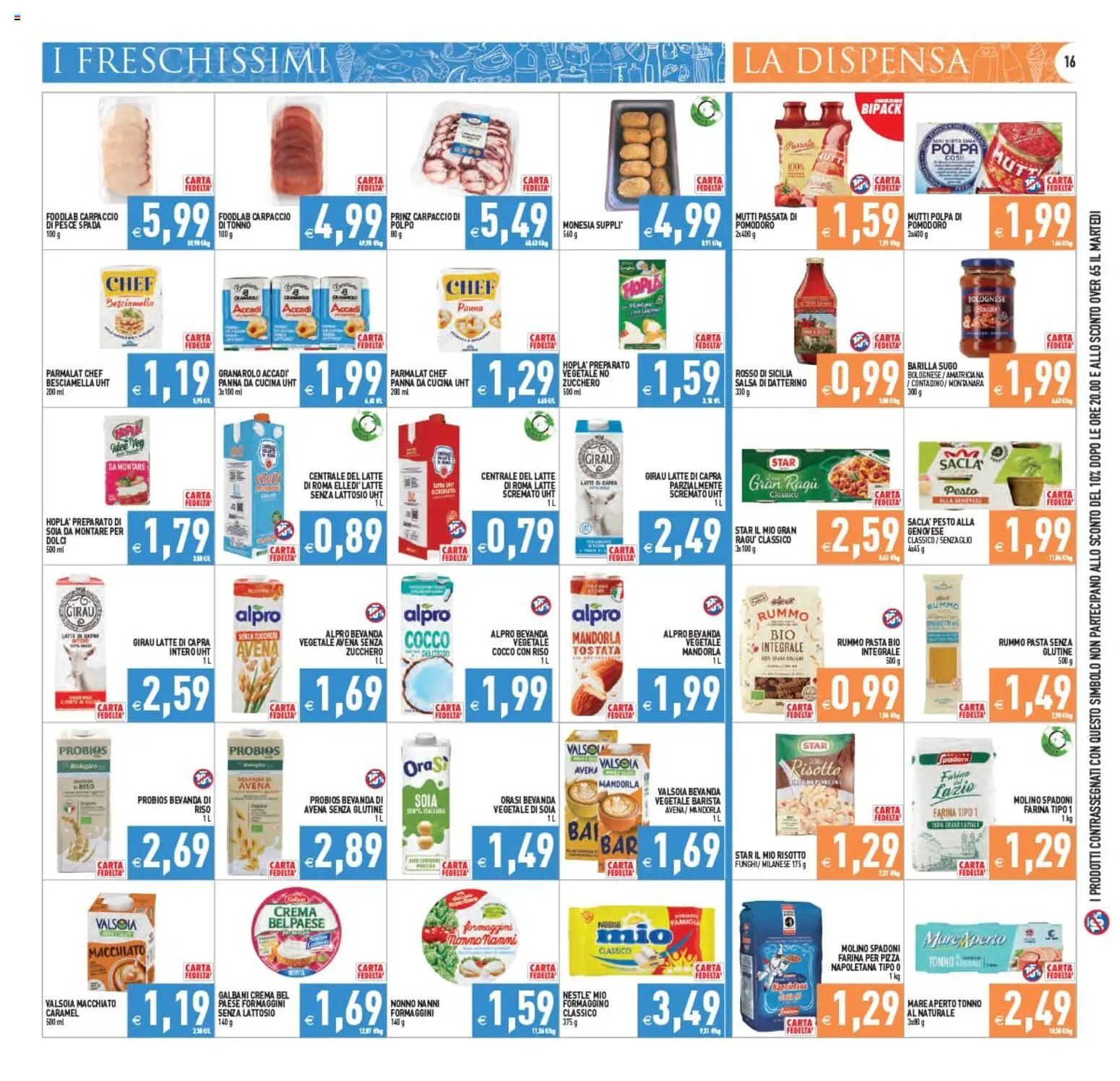 Volantino PIM Supermercati del 10.06.2026 | Pagina: 16 | Prodotti: Pasta, Cocco, Besciamella, Pesce spada