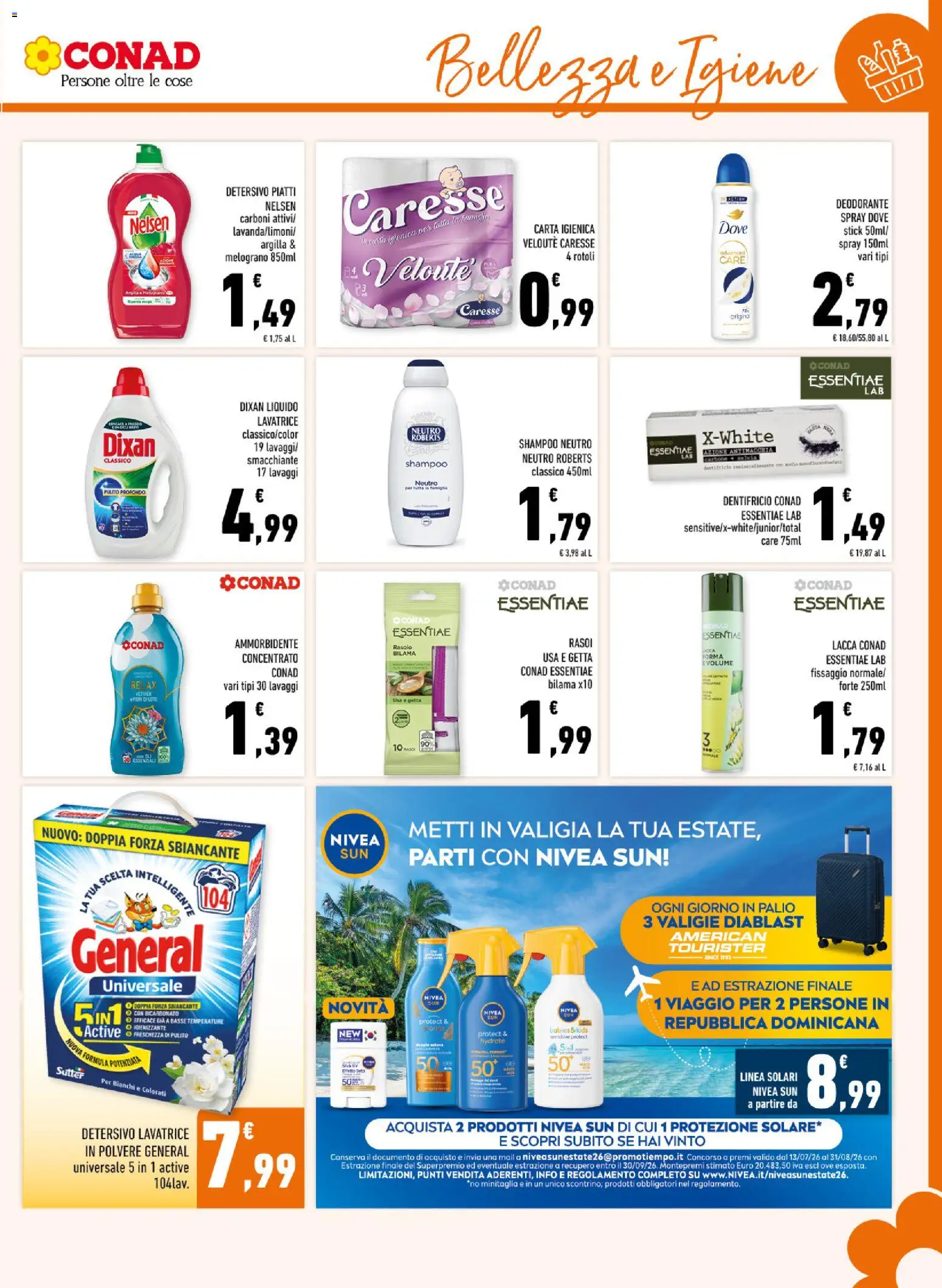 Volantino Conad del 29/07/2026 | Pagina: 13 | Prodotti: Carta igienica, Dentifricio, Valigia, Lavatrice
