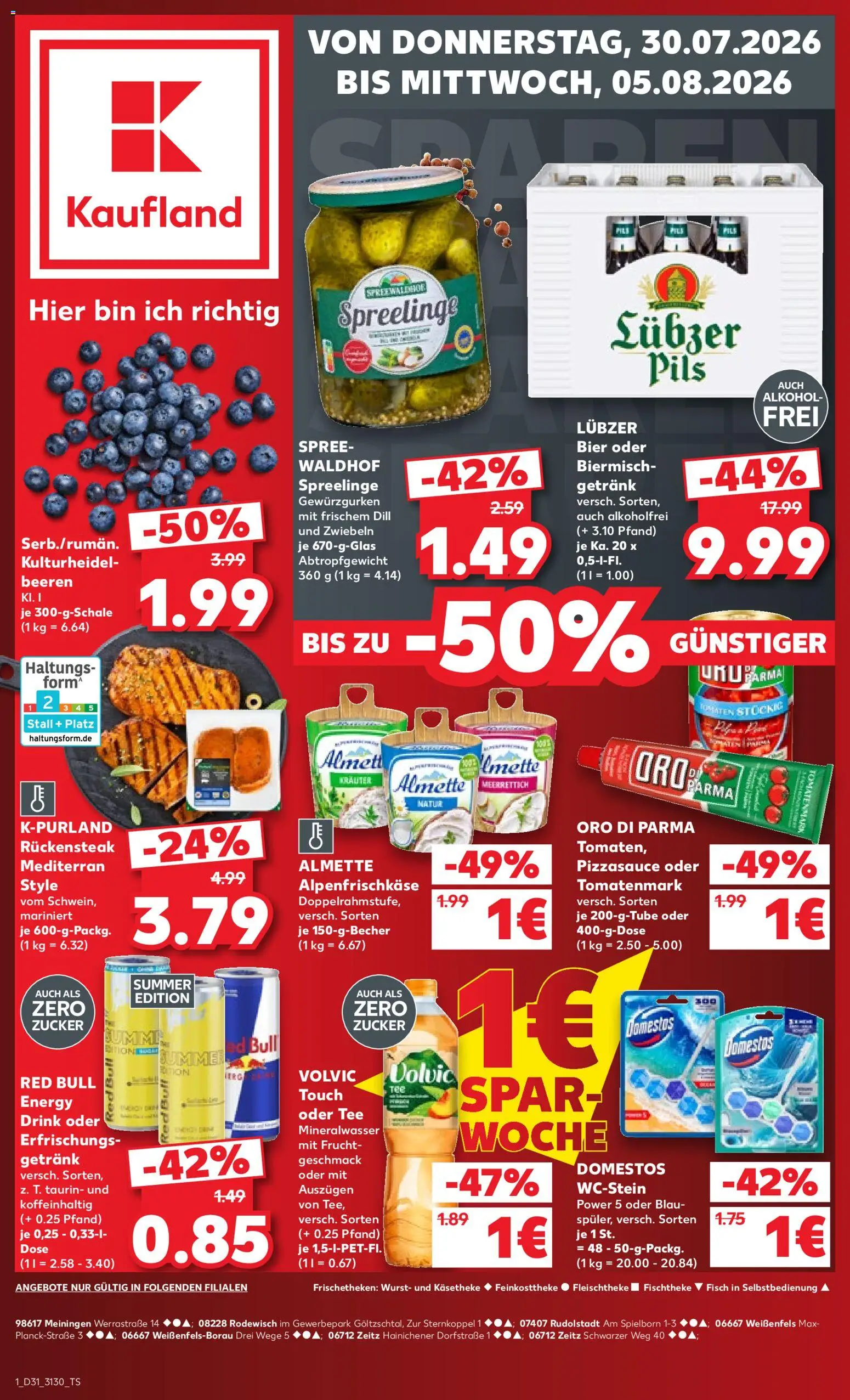 Kaufland Prospekt Zeitz – gültig ab 30.07.2026 | Seite: 1 | Produkte: Pils, Oro di parma, Tee, Volvic