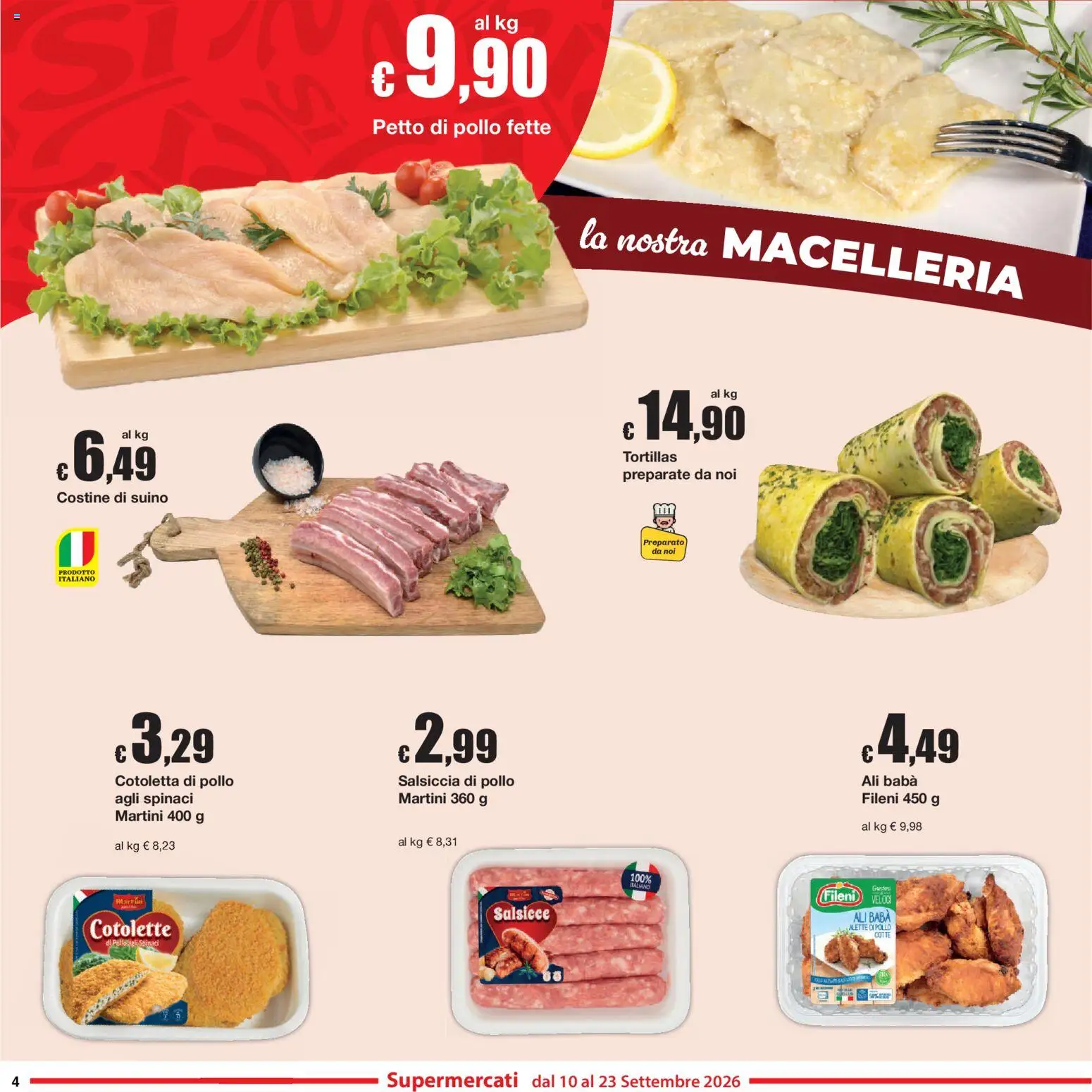 Volantino Sì con Te del 10/09/2026 | Pagina: 4 | Prodotti: Petto di Pollo, Pollo, Suino, Salsiccia