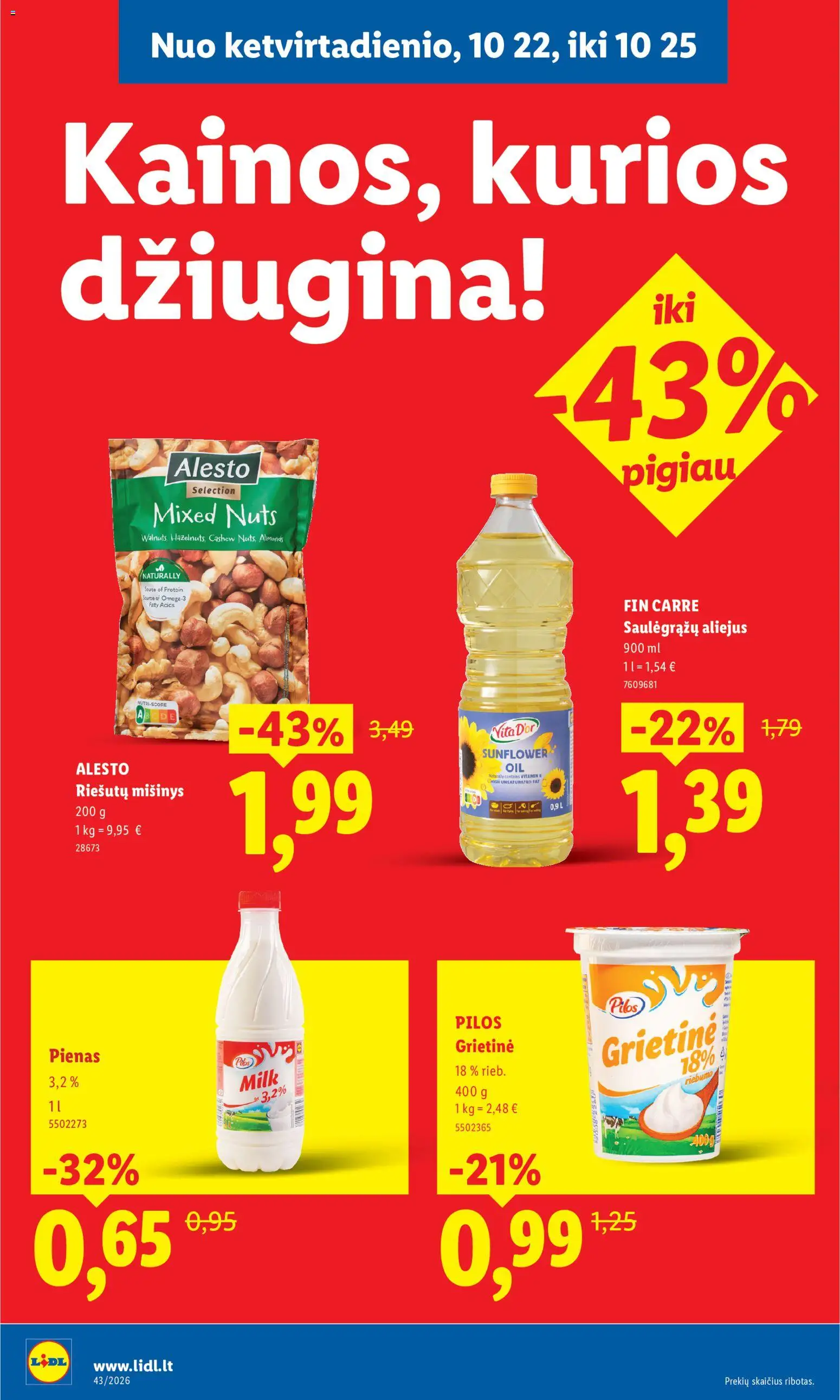 LIDL akcijos nuo 2026.10.22 | Puslapis: 6 | Prekių: Pienas, Aliejus, Grietinė