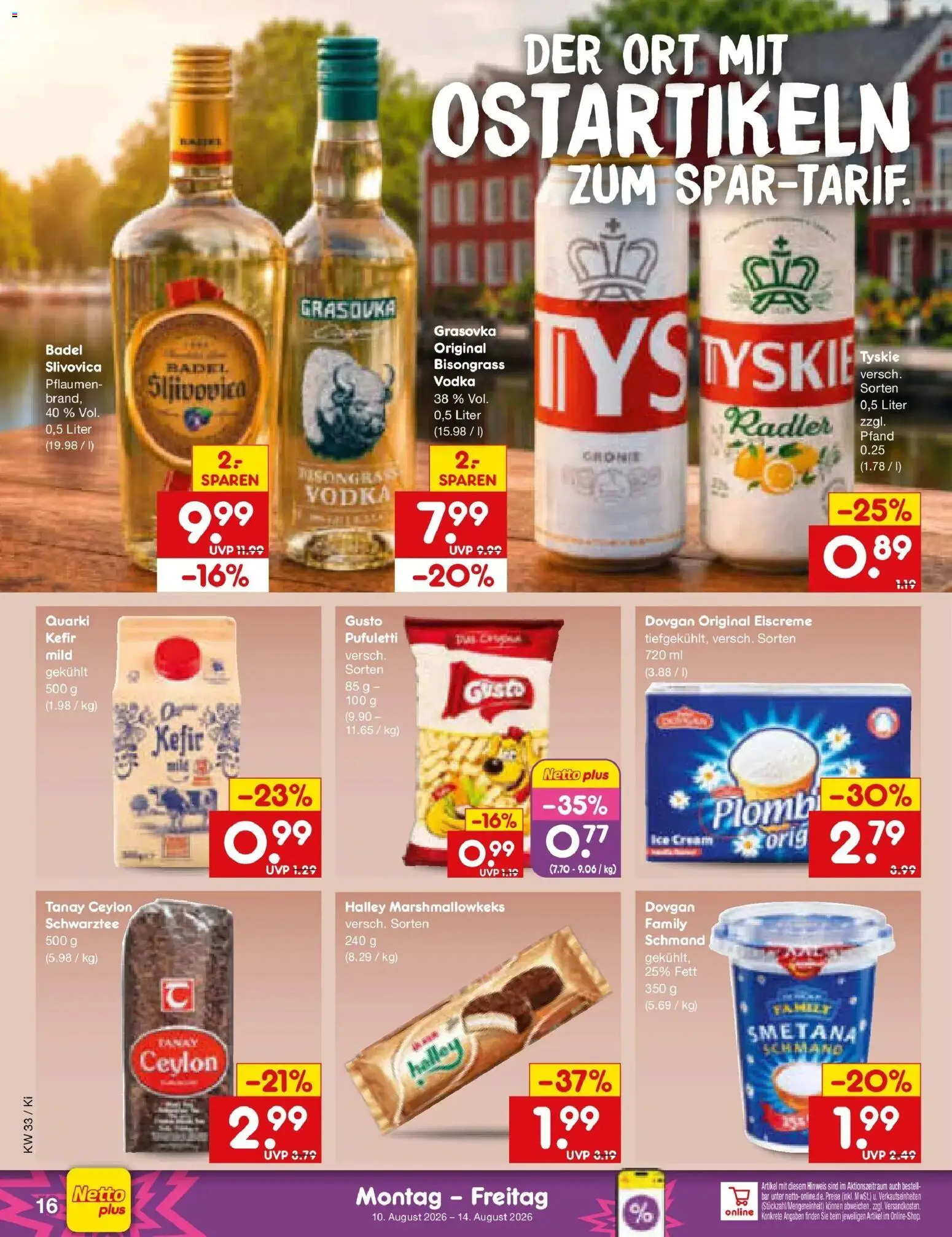 Netto Marken-Discount Prospekt Mistelbach (ab 10.08.2026) » Angebote | Seite: 20 | Produkte: Kefir, Tyskie, Pflaumen, Vodka