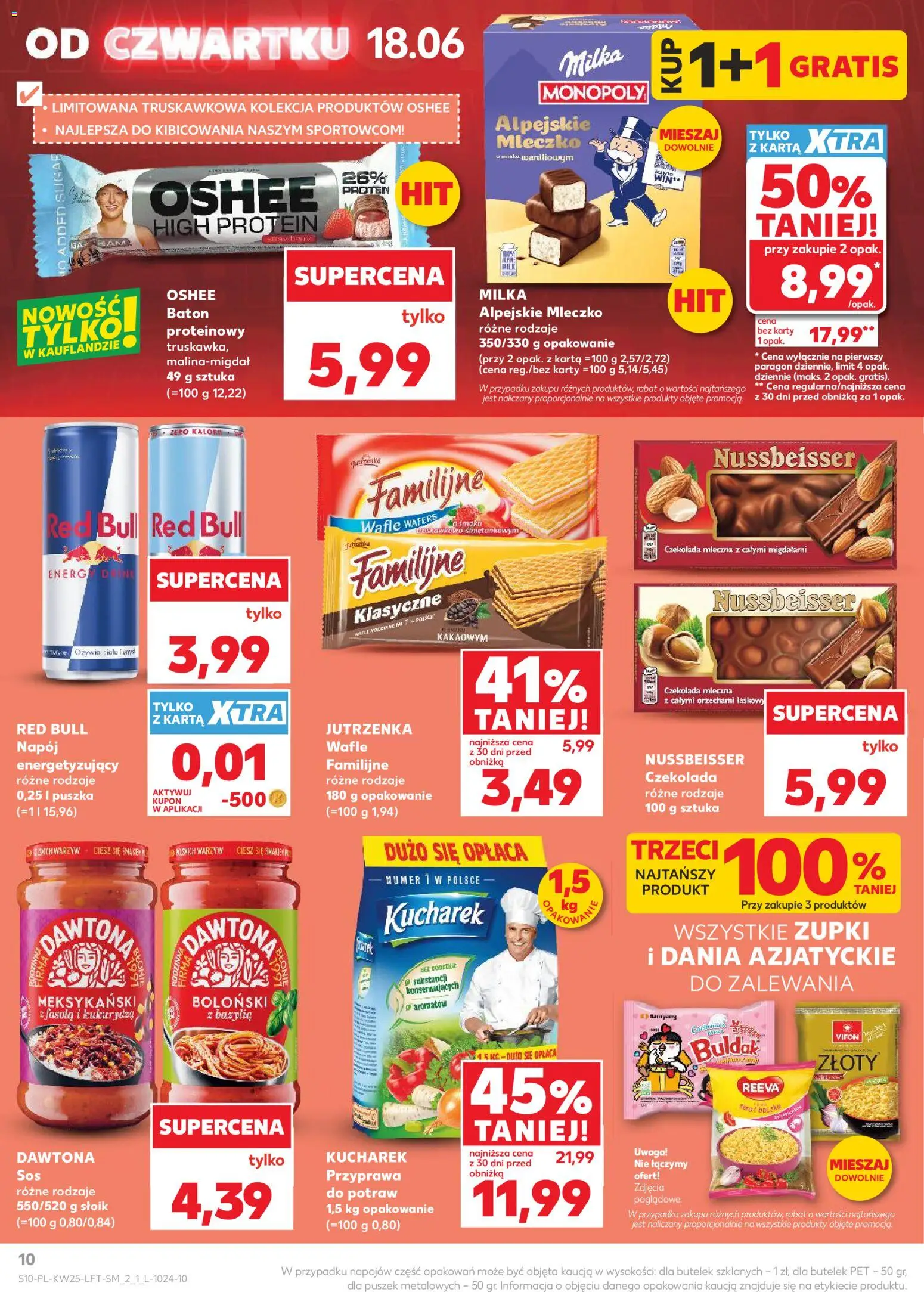 Kaufland Polsko leták od 18.06.2026 | Strana: 10 | Produkty: Milka, Red Bull, Karty, Protein