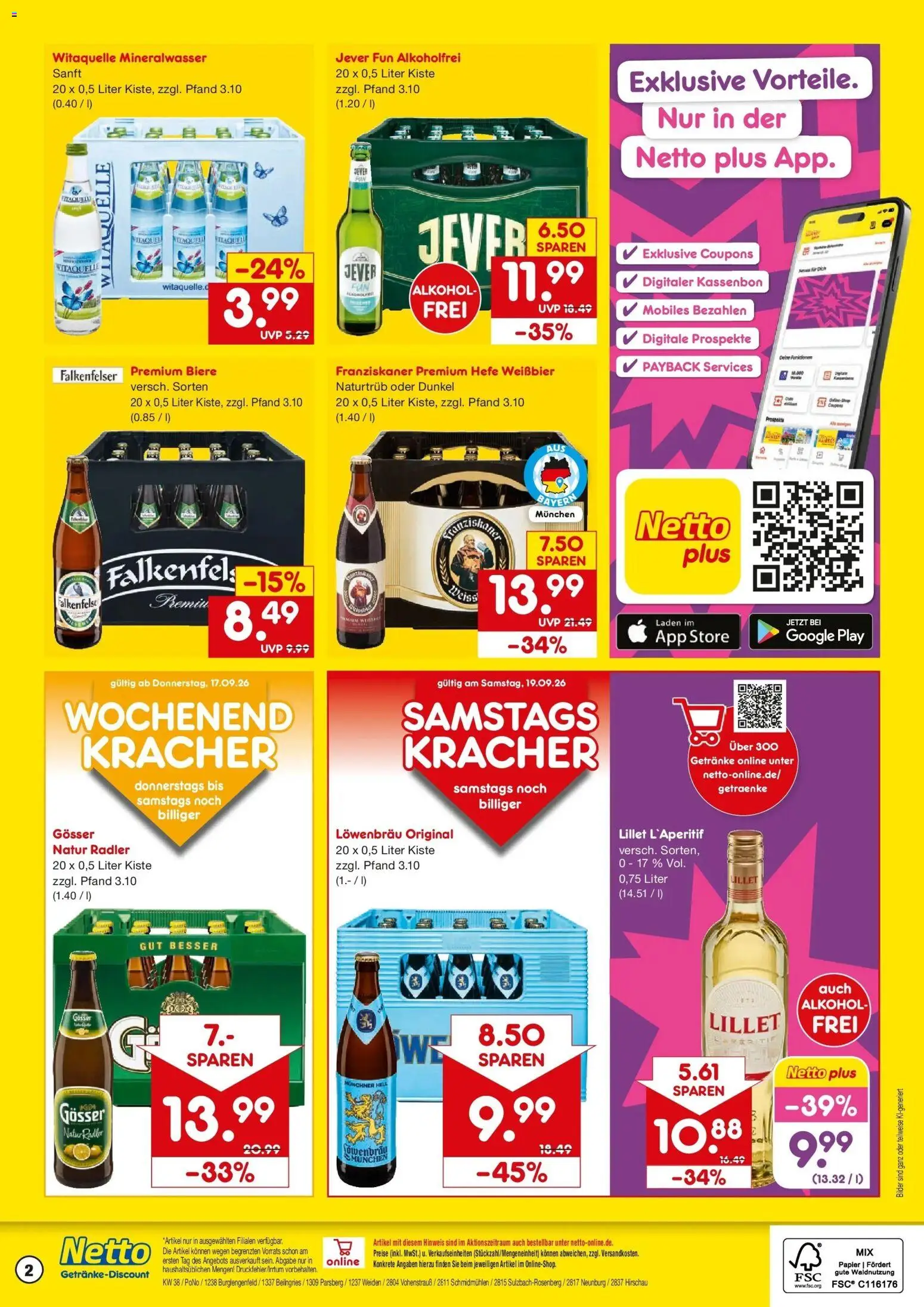 Netto Marken-Discount Prospekt Beilngries – gültig ab 14.09.2026 | Seite: 2 | Produkte: Franziskaner, Mineralwasser, Radler, Jever