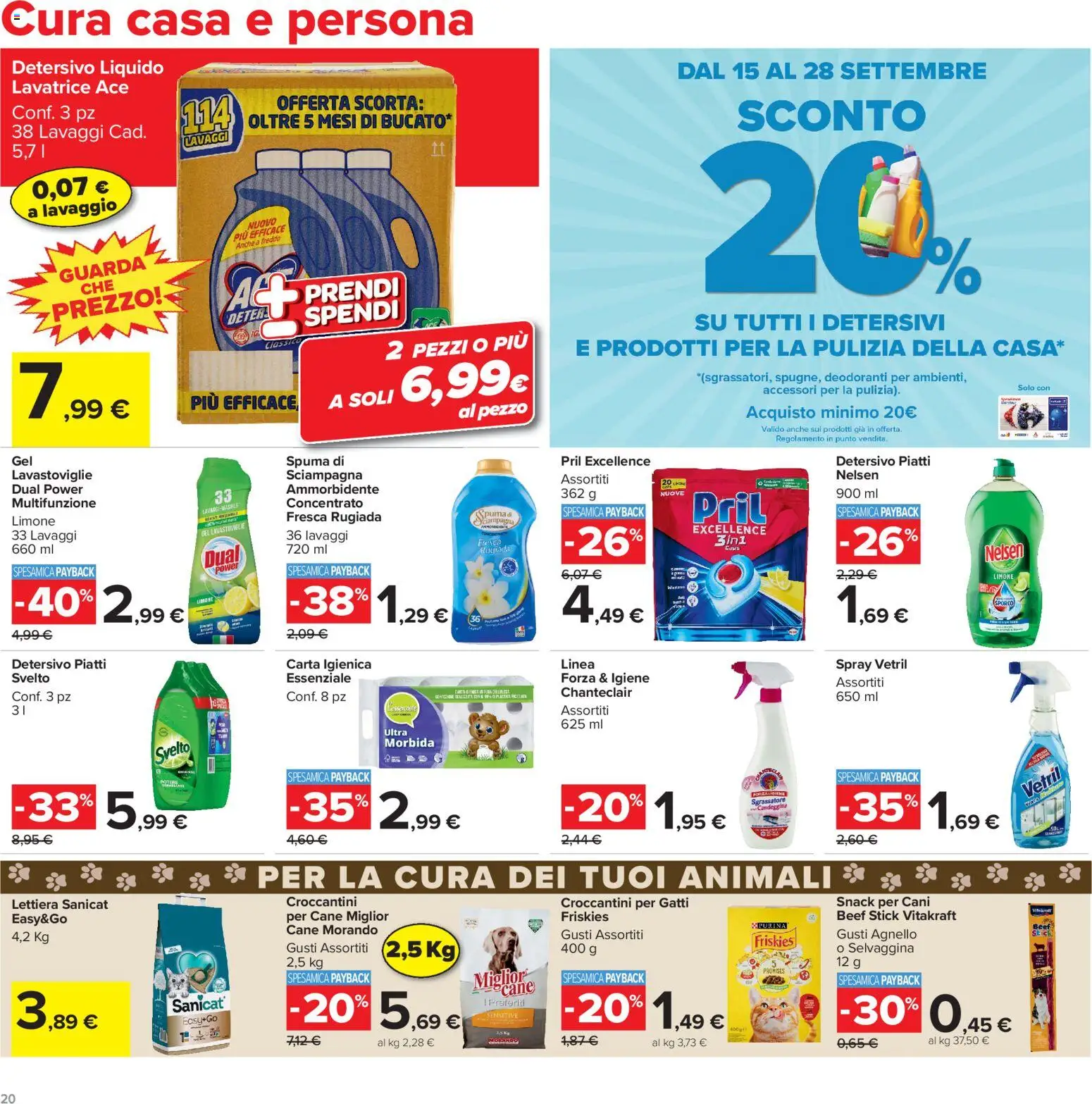 Volantino Carrefour del 15/09/2026 | Pagina: 20 | Prodotti: Carta igienica, Ammorbidente, Sgrassatore, Lavastoviglie