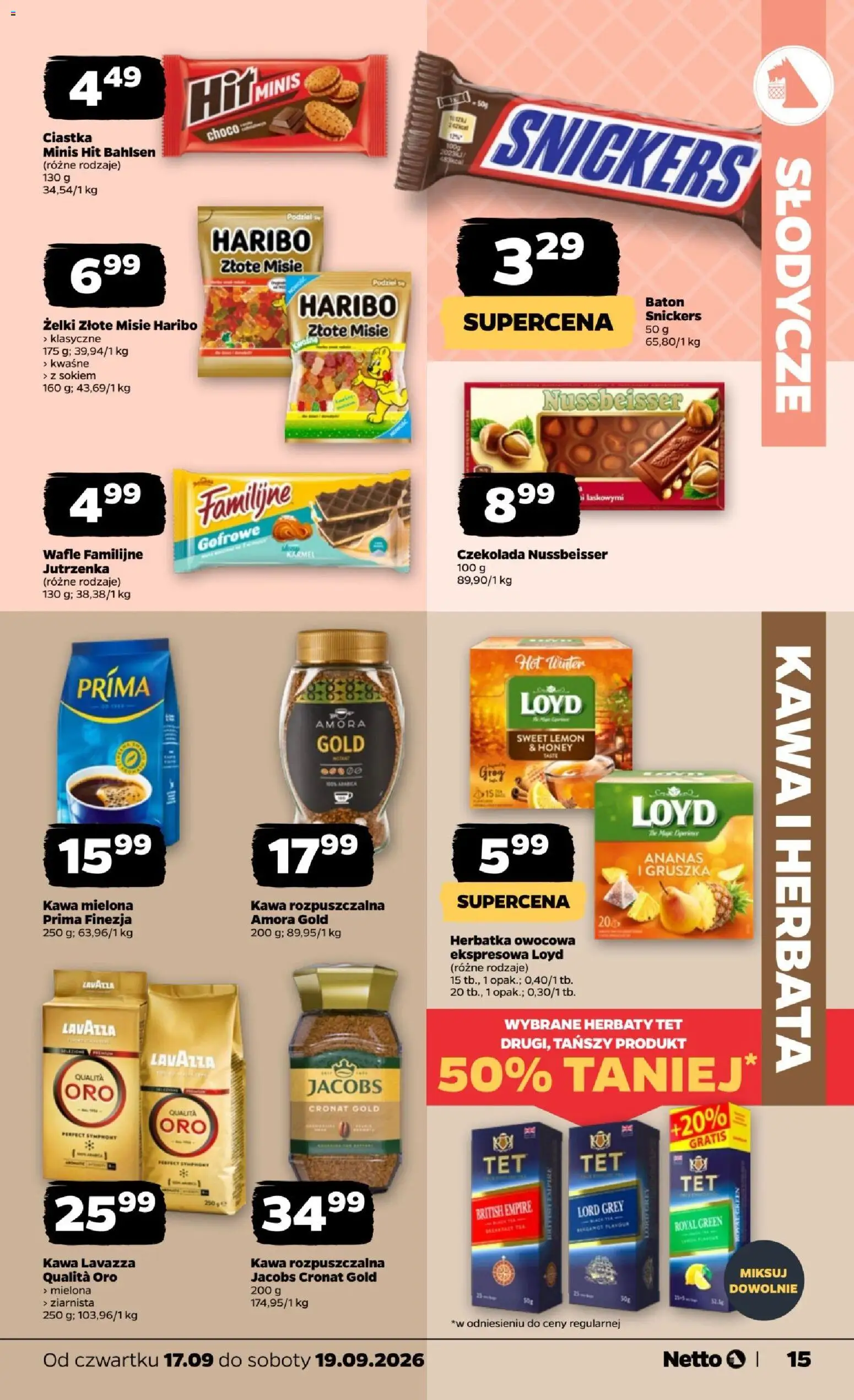 Netto gazetka od czwartku od 17.09.2026 | Strona: 15 | Produkty: Wafle, Lavazza Qualita Oro, Herbata, Ciastka