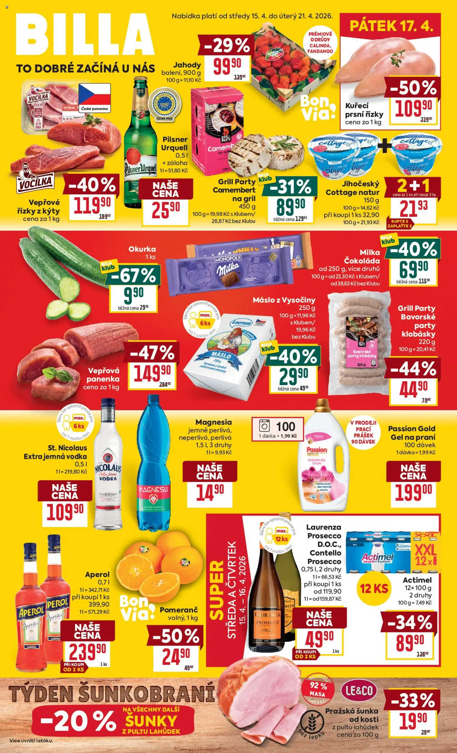 Billa Malý leták od 15.04.2026 | Strana: 1 | Produkty: Panenka, Šunka, Jahody, Camembert