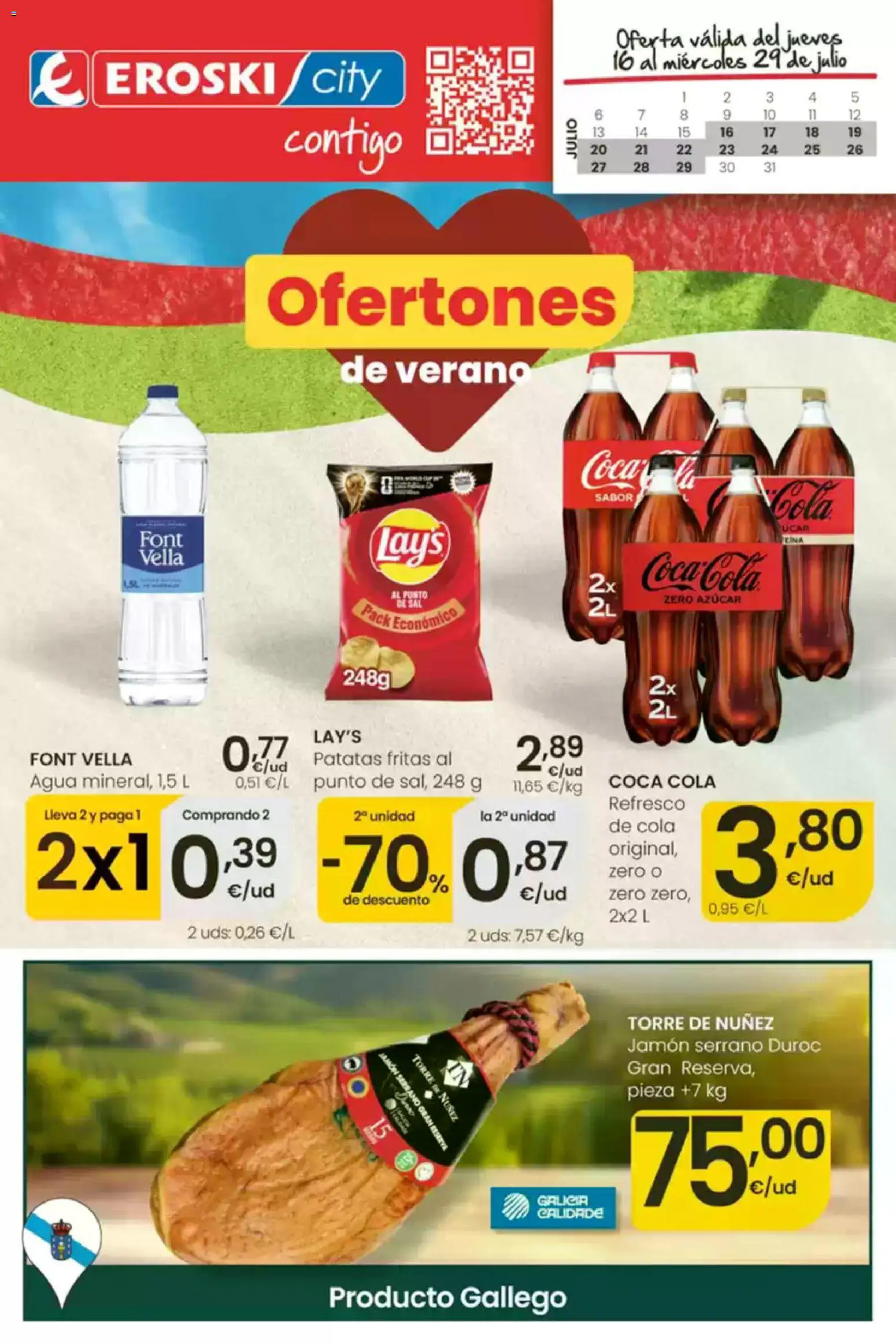 Eroski Ofertones de verano │ válido desde el 16/07/2026 | Página: 1 | Productos: Jamón serrano, Jamón