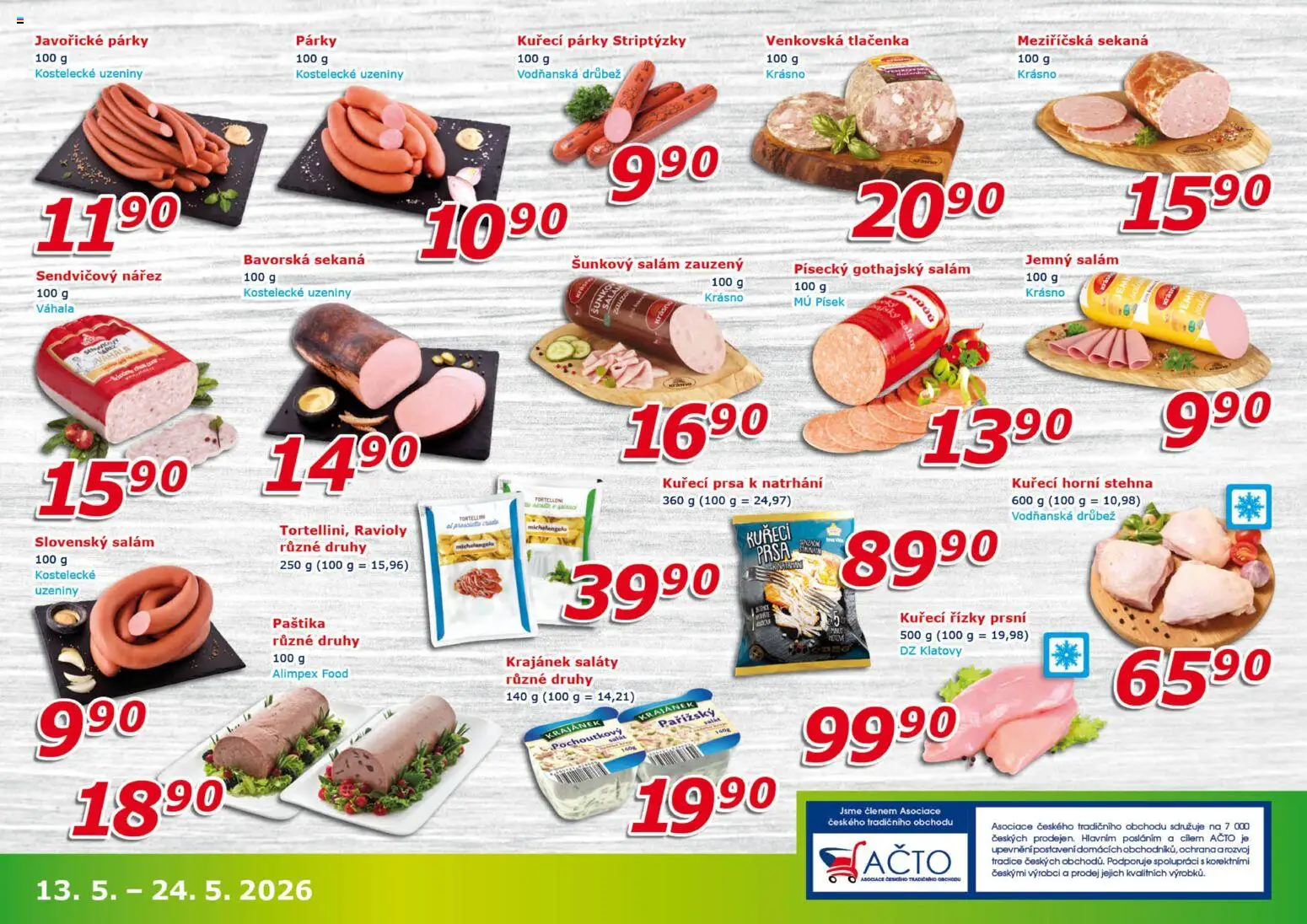 Eso market leták od 13.05.2026 | Strana: 3 | Produkty: Kuřecí řízky, Salát, Uzeniny, Tlačenka