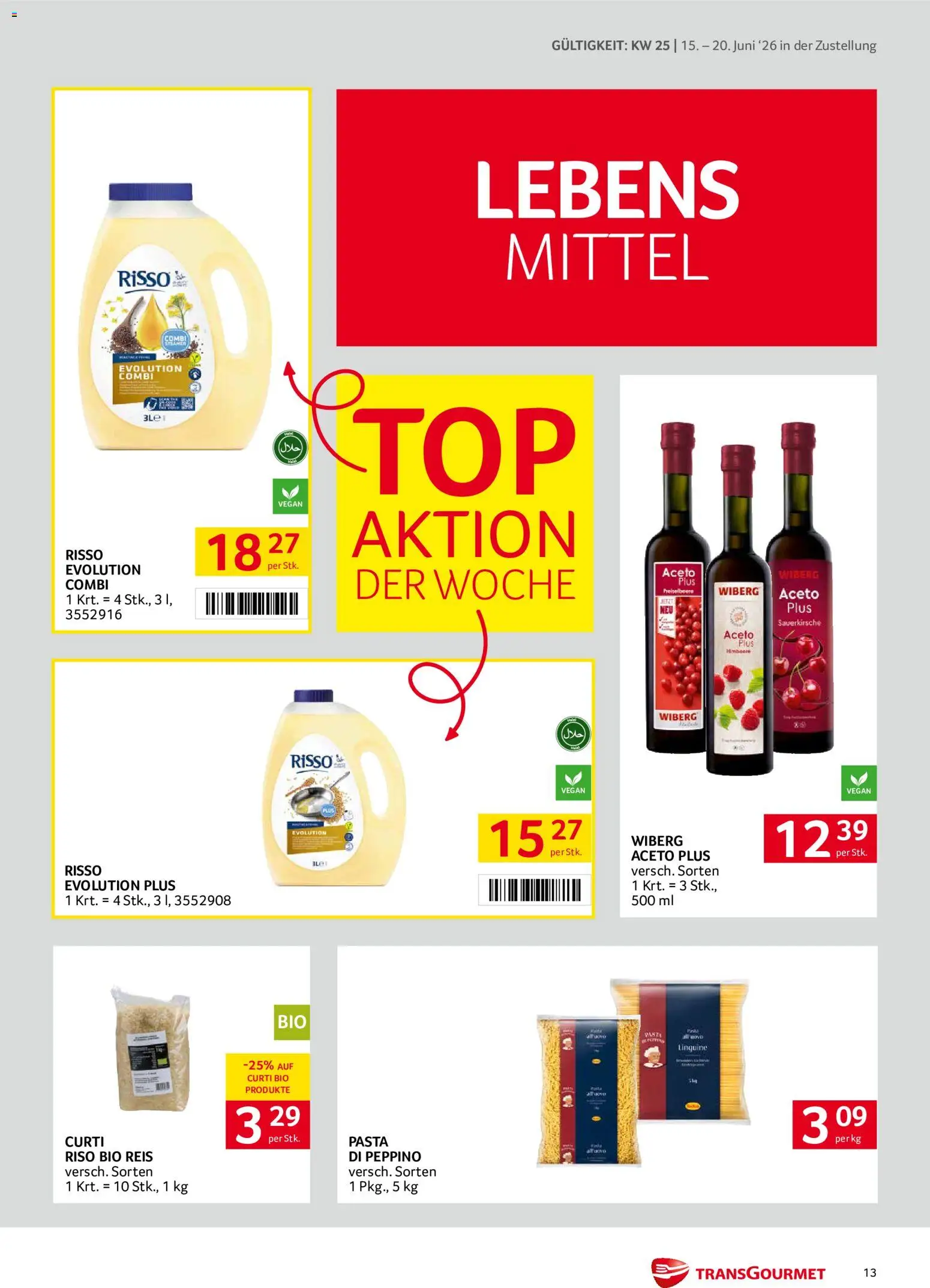 Transgourmet Zustellaktion gültig ab 15.06.2026 | Seite: 13 | Produkte: Pasta, Himbeere, Reis