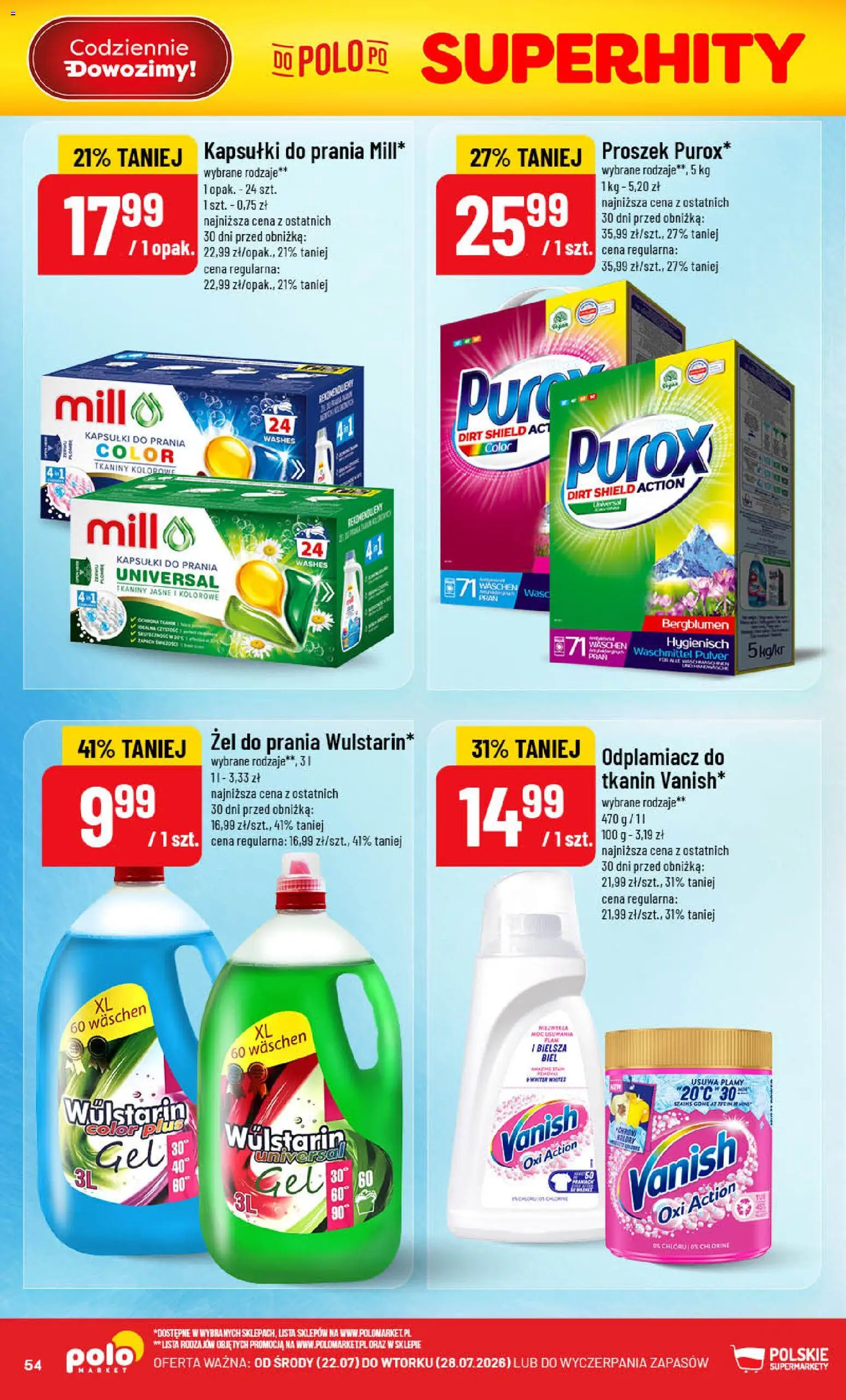 POLOmarket gazetka od 22.07.2026 | Strona: 54 | Produkty: Vanish, Kapsułki do prania, Odplamiacz