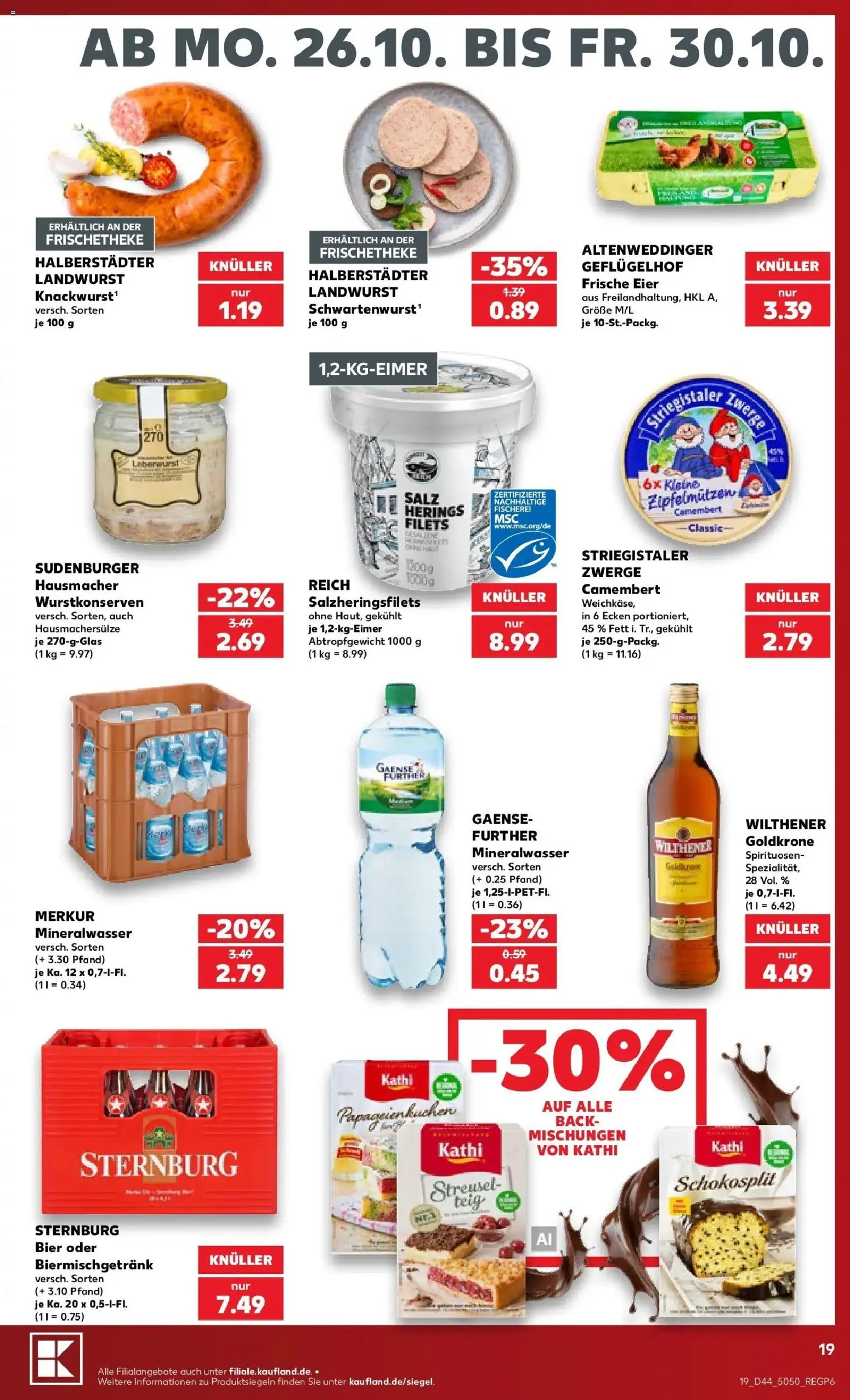 Prospekt Kaufland ab 26.10.2026 » Angebote Online zum Blättern | Seite: 19 | Produkte: Eier, Mineralwasser, Camembert, Salz