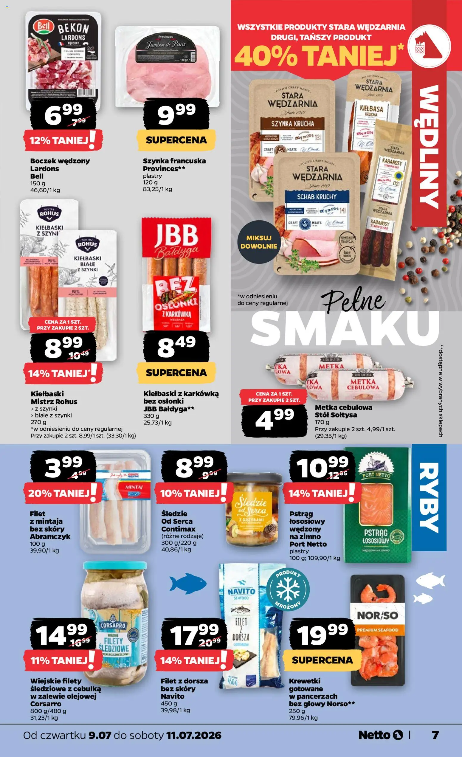 Netto gazetka od czwartku spożywcza od 09.07.2026 | Strona: 7 | Produkty: Schab, Bekon, Boczek, Metka cebulowa
