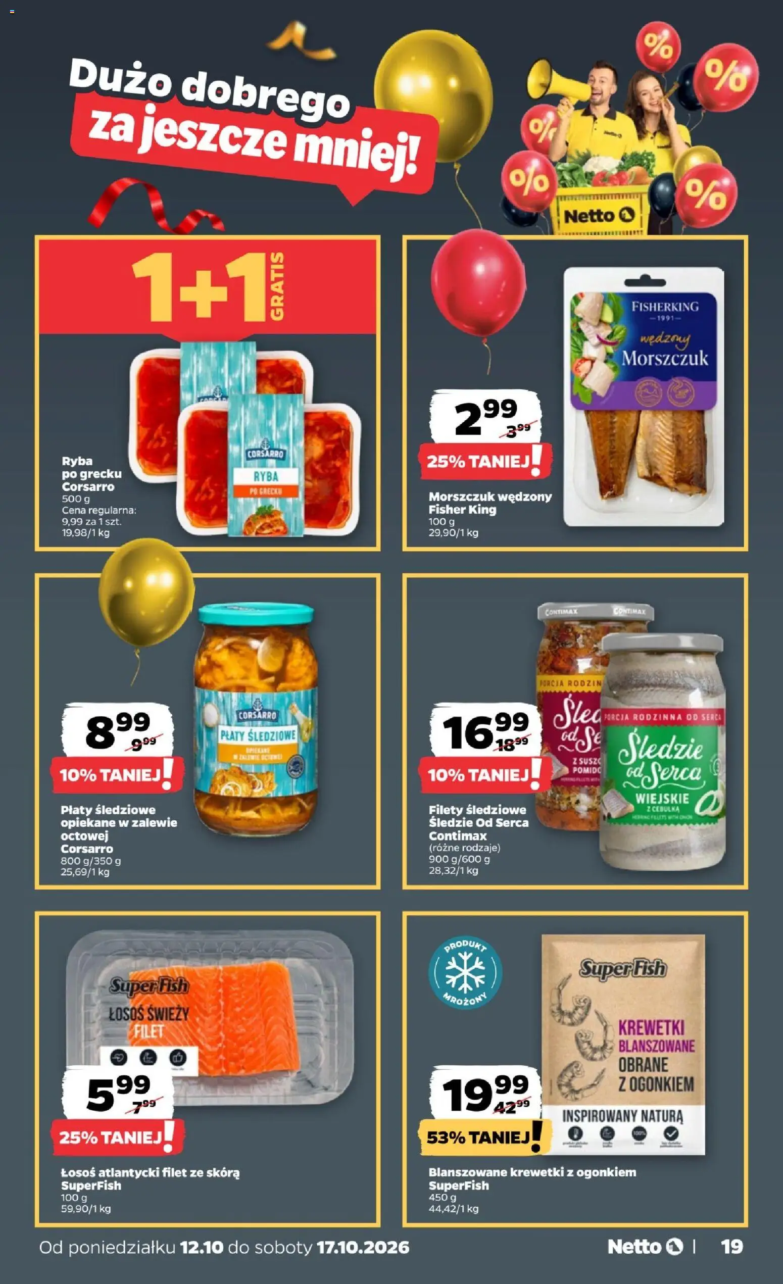 Netto gazetka od poniedziałku od 12.10.2026 | Strona: 19 | Produkty: Łosoś, Ryba po grecku, Filet, Ryba