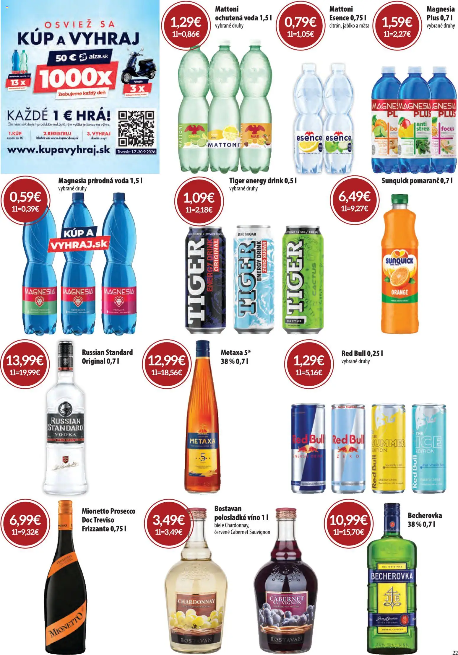 Nové CBA Verex akcie – leták je platný od 02.07.2026 | Strana: 22 | Produkty: Becherovka, Metaxa, Víno, Voda