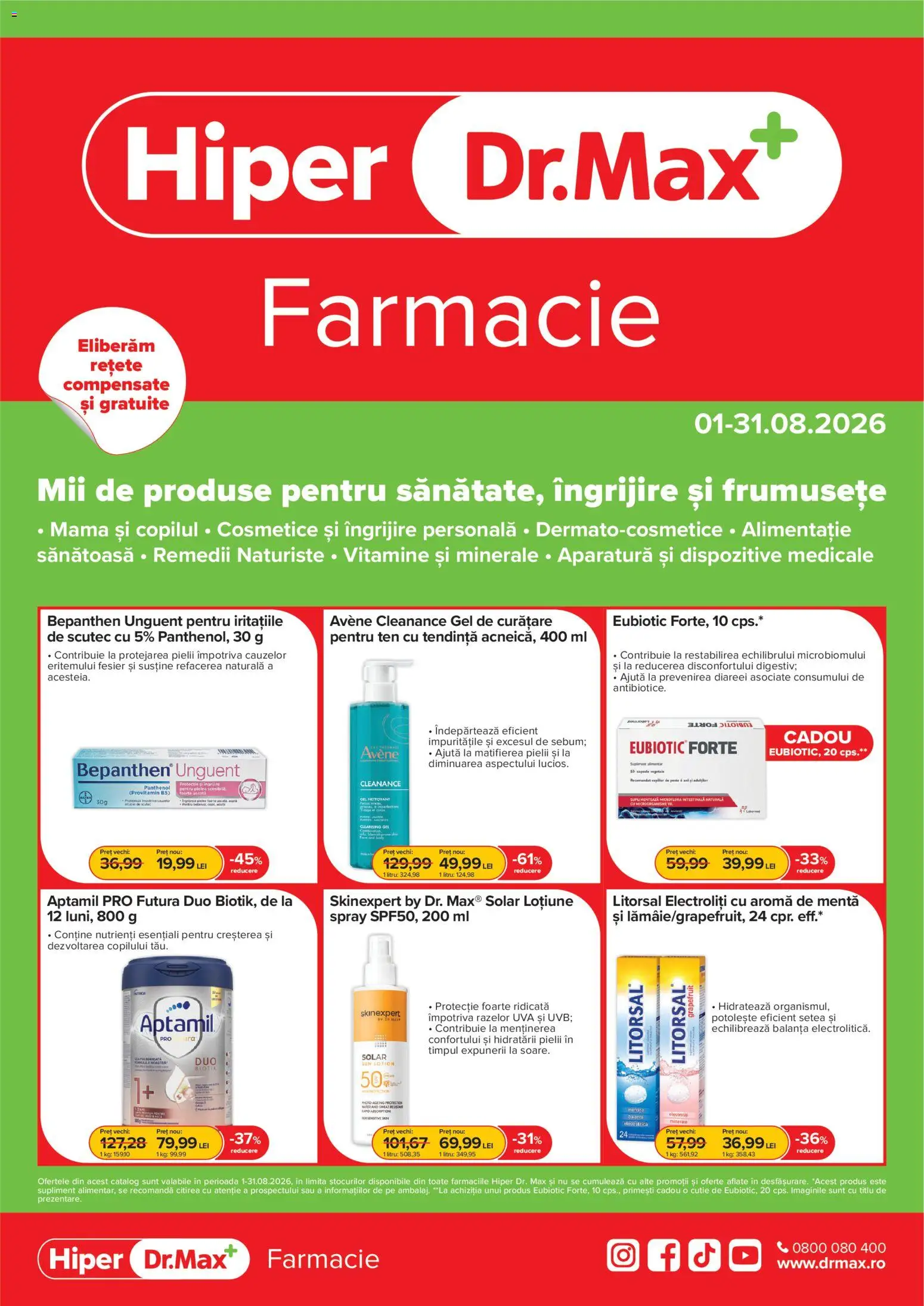 Noul catalog Dr.Max – valabil de la 01.08.2026 | Pagină: 1 | Produse: Gel de curățare, Cutie