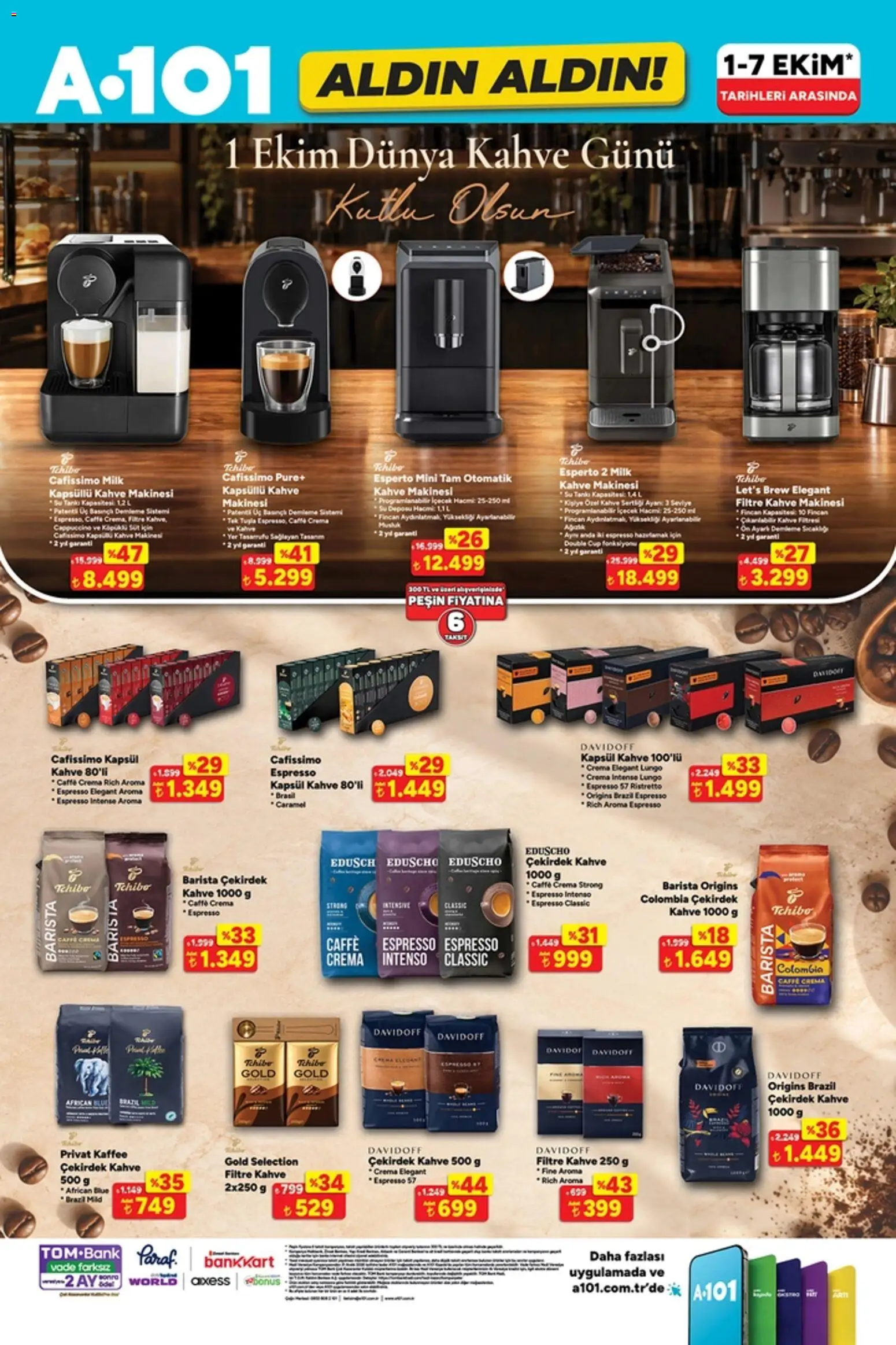 A101 - Katalog Aldın Aldın - 01 Ekim 2026 tarihinden itibaren geçerlidir | Sayfa: 15 | Ürünler: Filtre kahve makinesi, Kahve, Su, Kahve makinesi