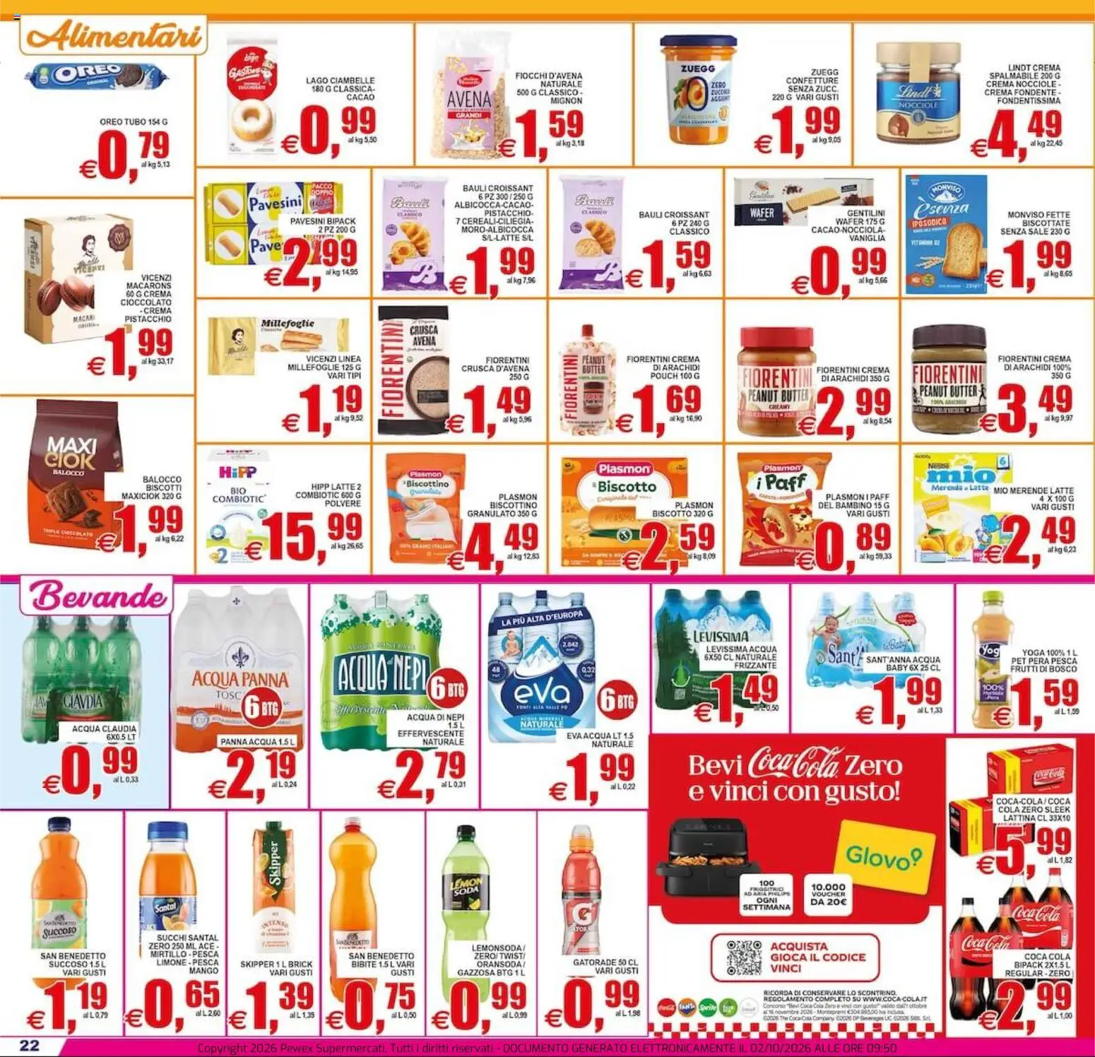 Volantino Pewex del 02/10/2026 | Pagina: 22 | Prodotti: Biscotti, Latte, Cacao, Coca Cola