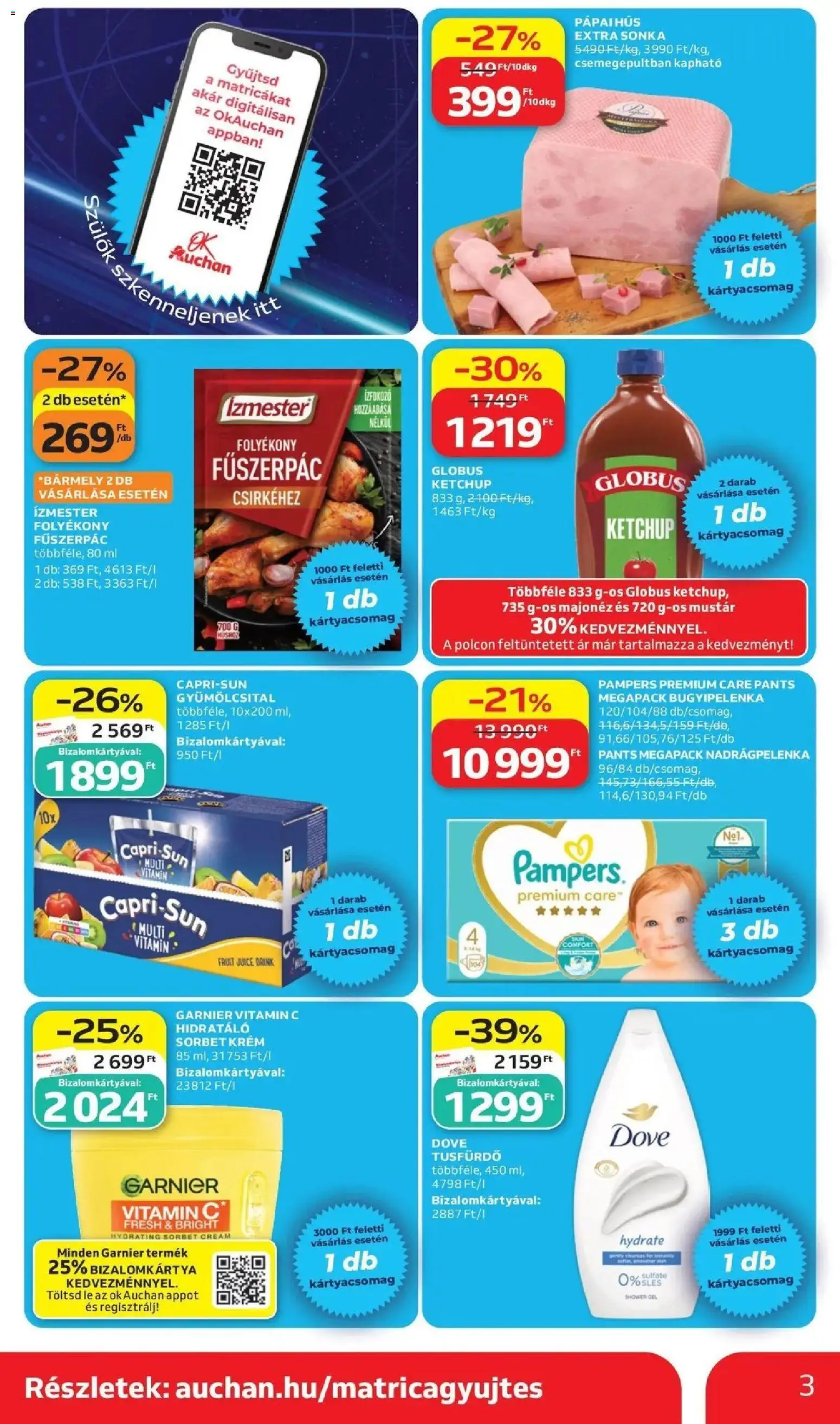Auchan akciós ujság - amely érvényes a következő dátumtól: 11.06.2026 | Oldal: 3 | Termékek: Pampers, Gyümölcsital, Hús, Tusfürdő