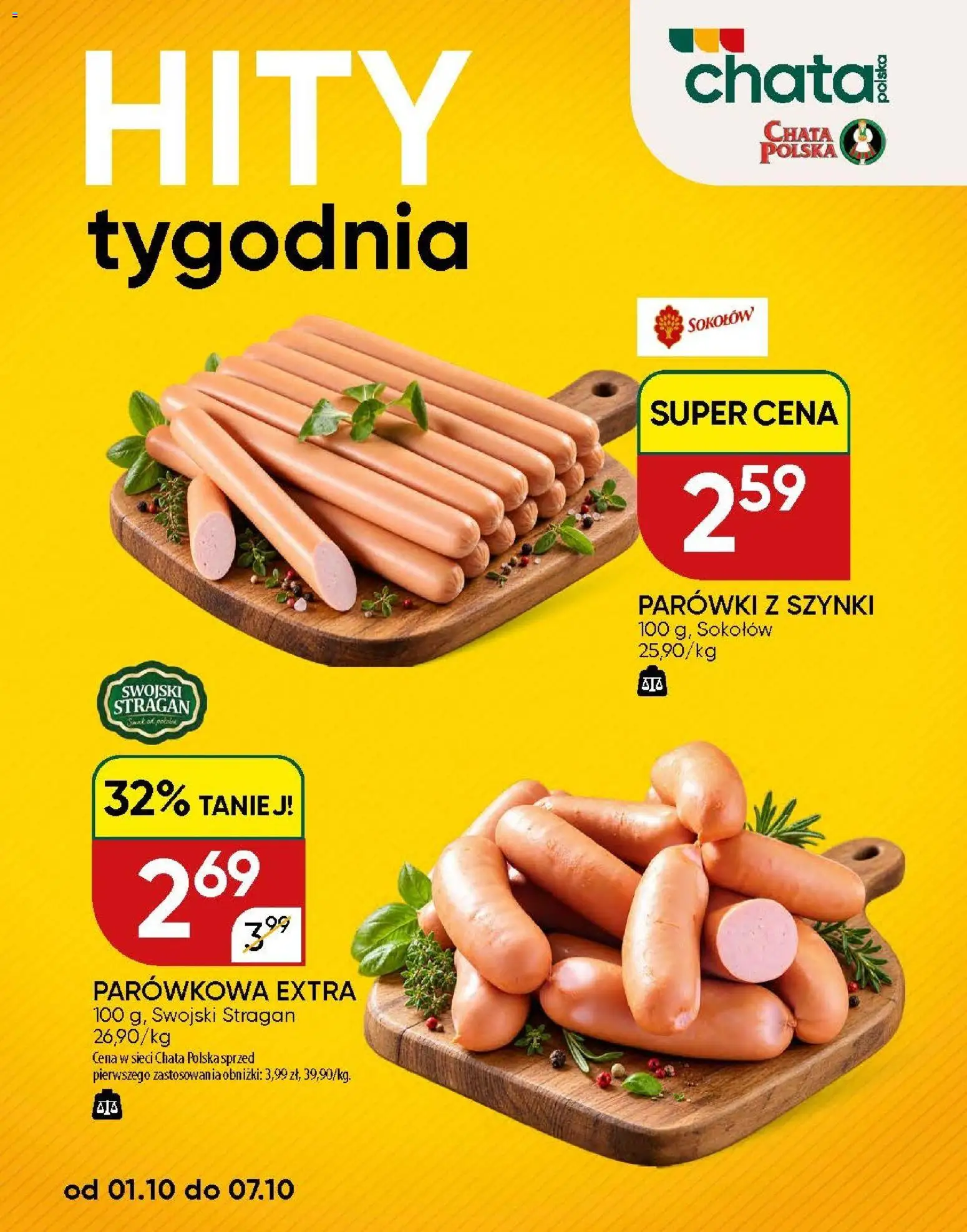 Chata Polska gazetka od 01.10.2026 | Strona: 1 | Produkty: Parówki z szynki, Parówki