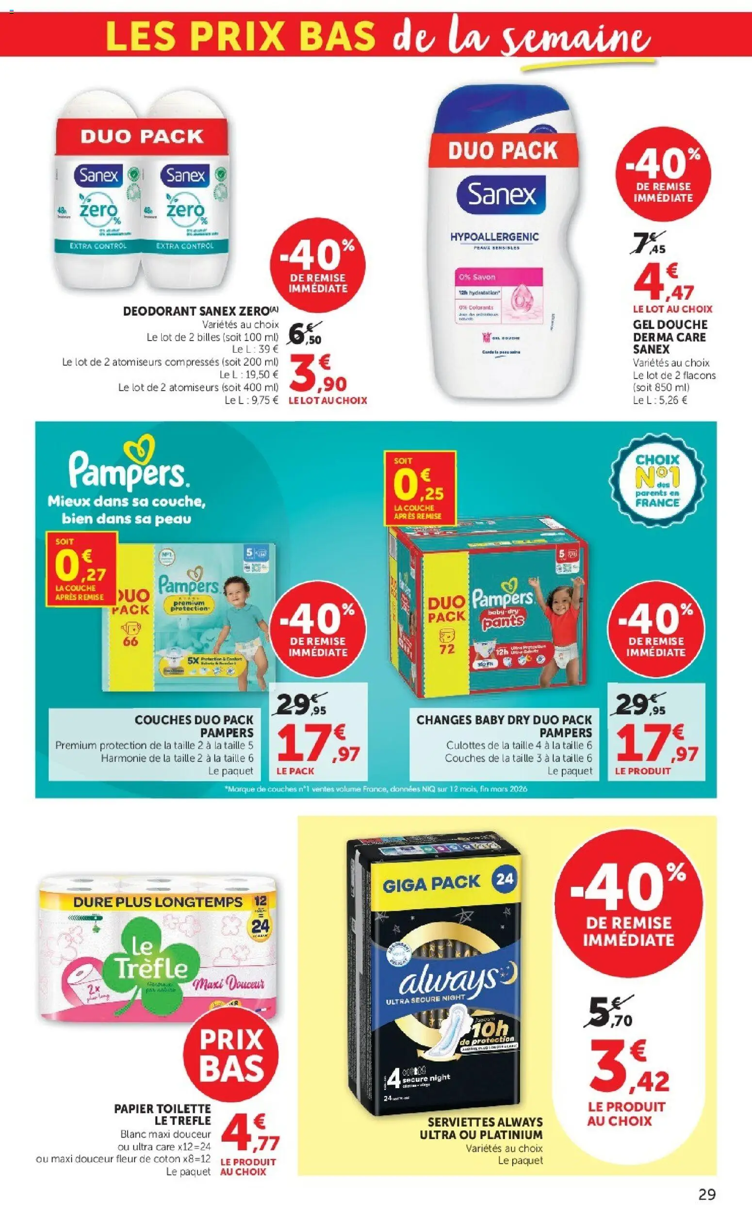 {H1} | Page: 29 | Produits: Couches, Papier toilette, Déodorant, Serviettes