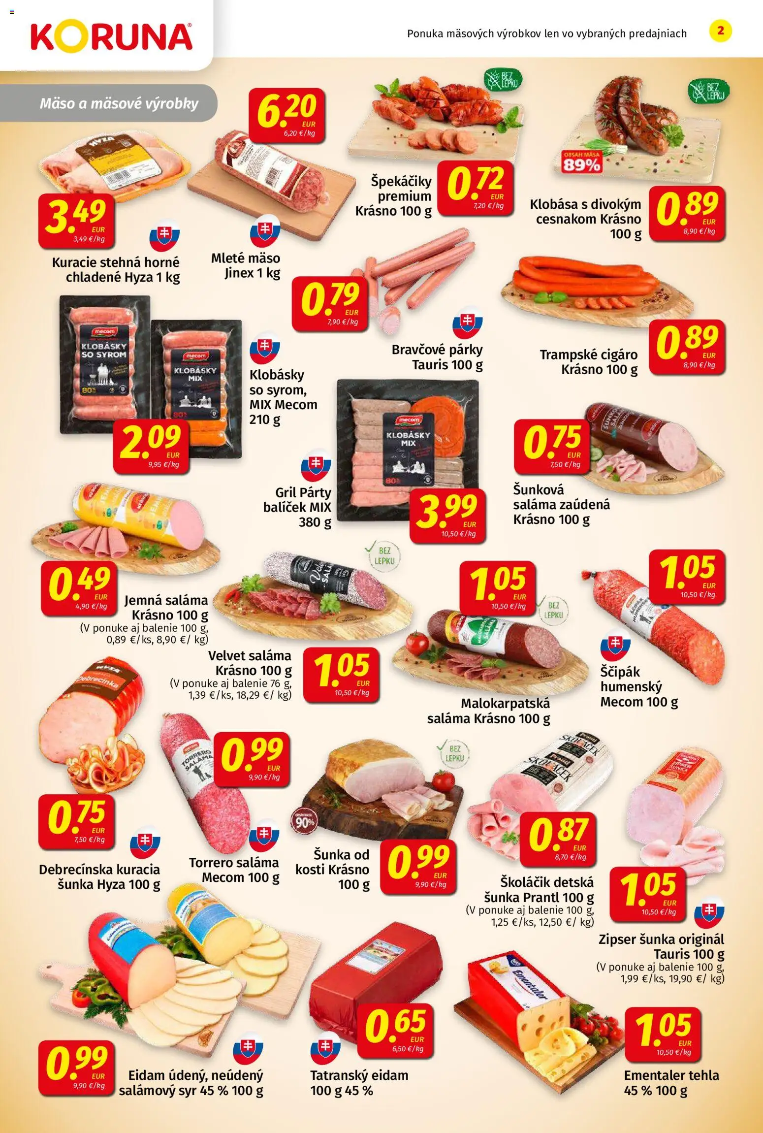 Nové Koruna akcie – leták je platný od 08.05.2026 | Strana: 2 | Produkty: Gril, Saláma, Eidam, Kuracie stehná