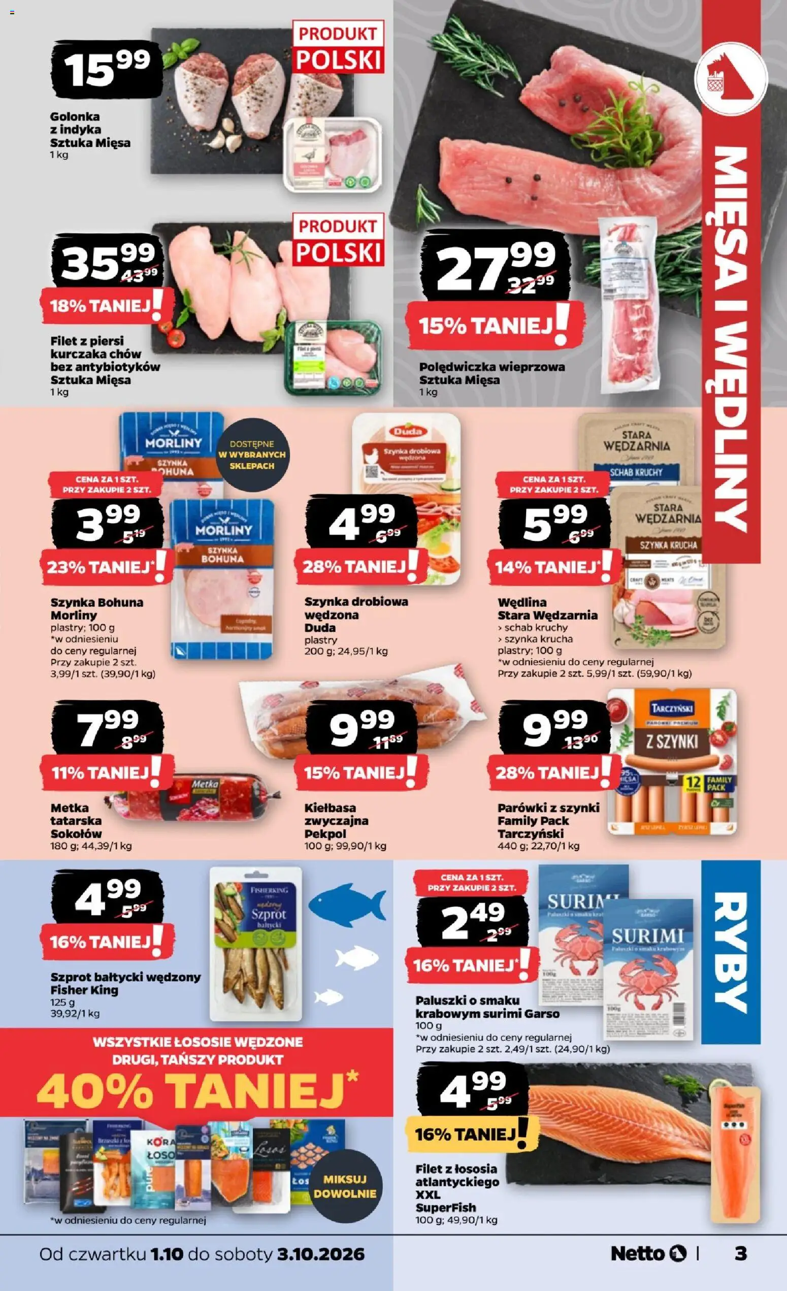 Netto gazetka od czwartku od 01.10.2026 | Strona: 3 | Produkty: Kiełbasa, Polędwiczka wieprzowa, Paluszki, Wędliny