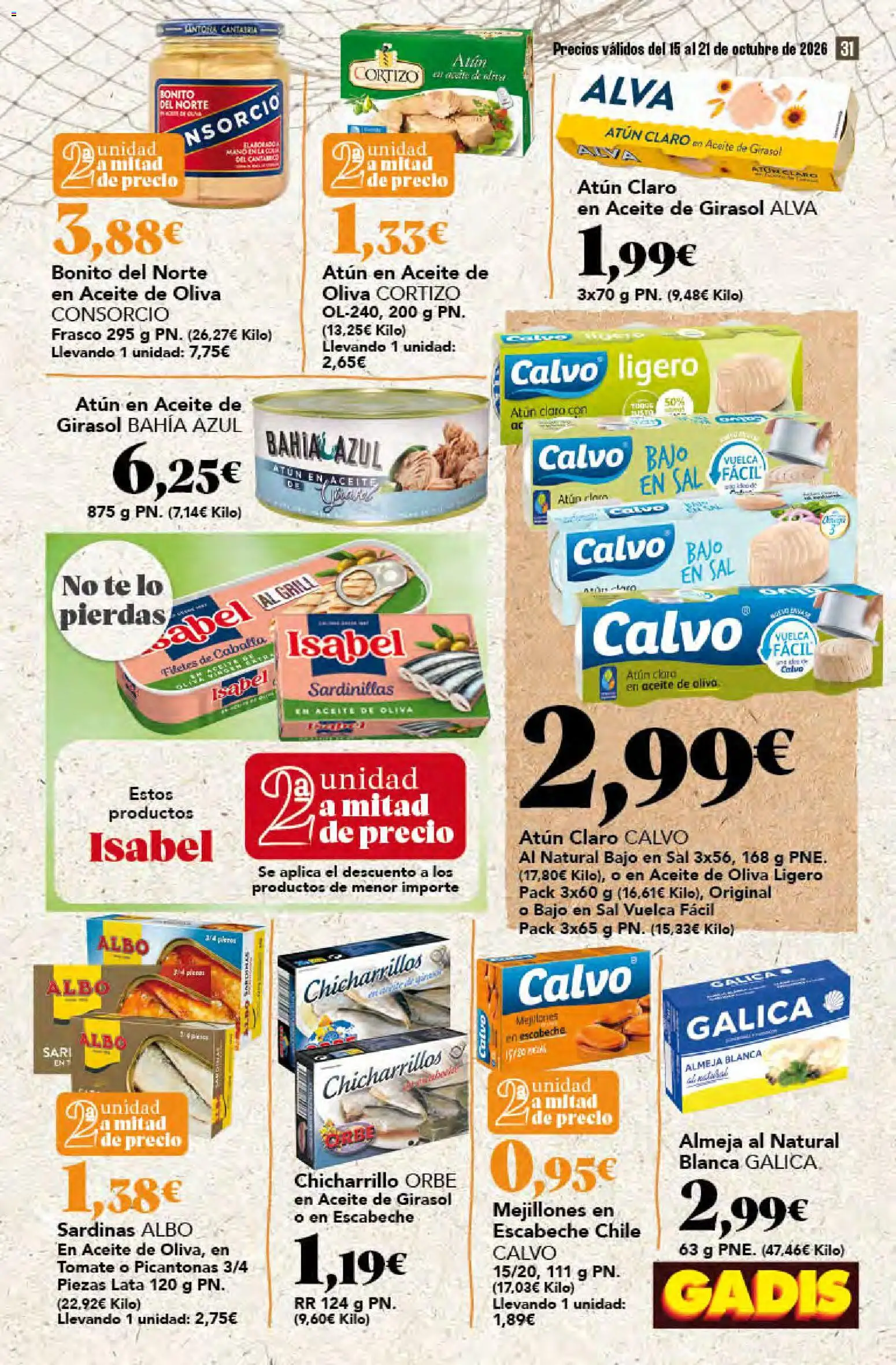 Gadis - folleto │ válido desde el 15/10/2026 | Página: 31 | Productos: Sardinillas, Atún, Aceite, Sal