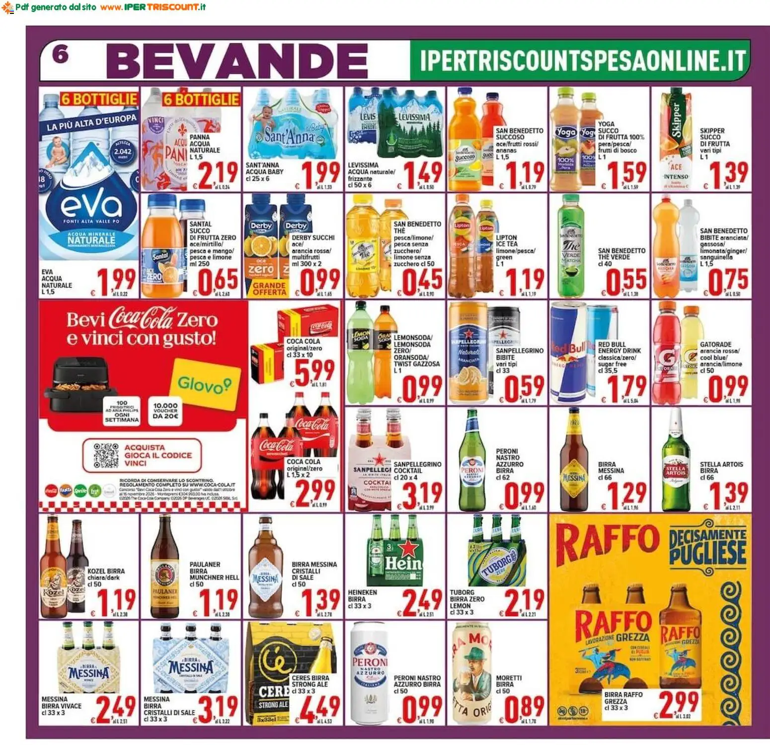 Volantino Ipertriscount del 02/10/2026 | Pagina: 6 | Prodotti: Birra Raffo, Sale, Coca Cola, Coca Cola Zero