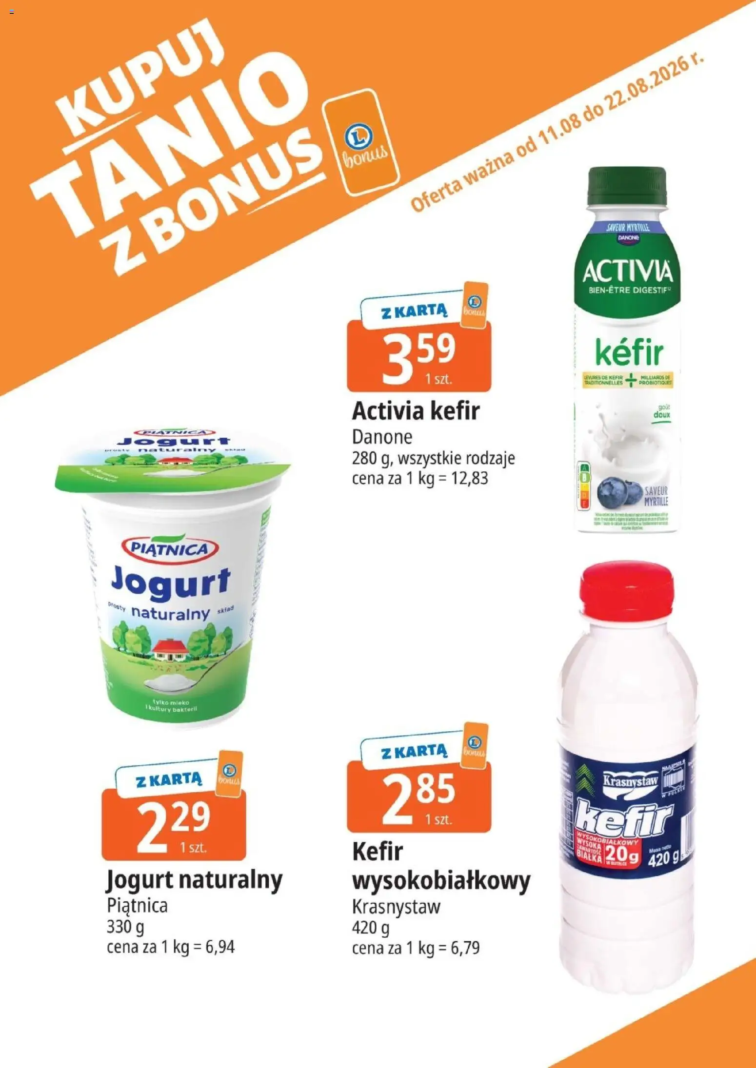 E.Leclerc gazetka - Kupuj Tanio Z Bonus od 11.08.2026 | Strona: 11 | Produkty: Kefir, Jogurt naturalny, Piątnica, Jogurt