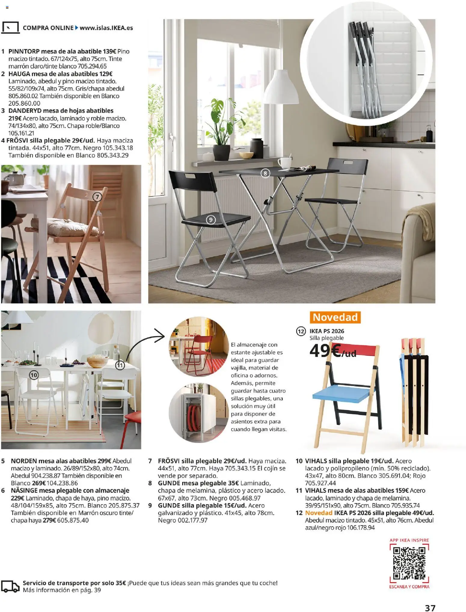 IKEA - Comedores │ válido desde el 01/09/2026 | Página: 37 | Productos: Mesa plegable, Estante, Mesa, Silla