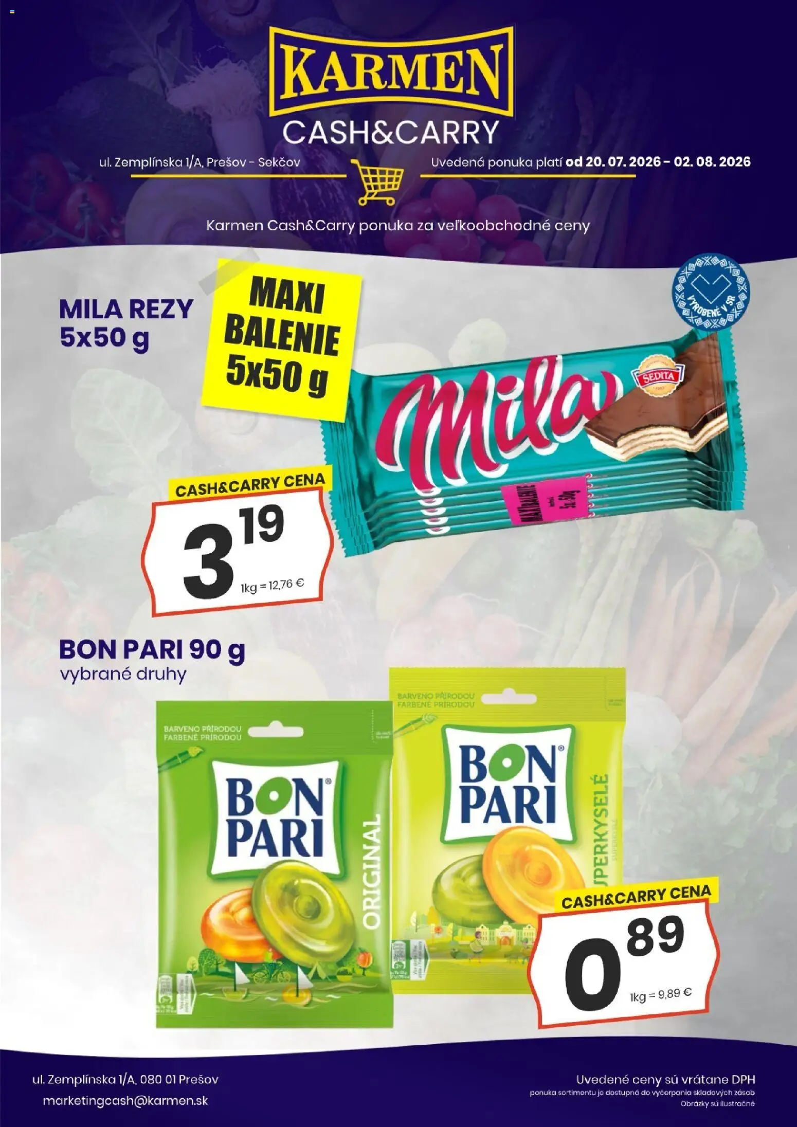 Nové KARMEN CBA akcie – leták je platný od 20.07.2026 | Strana: 4 | Produkty: Mila