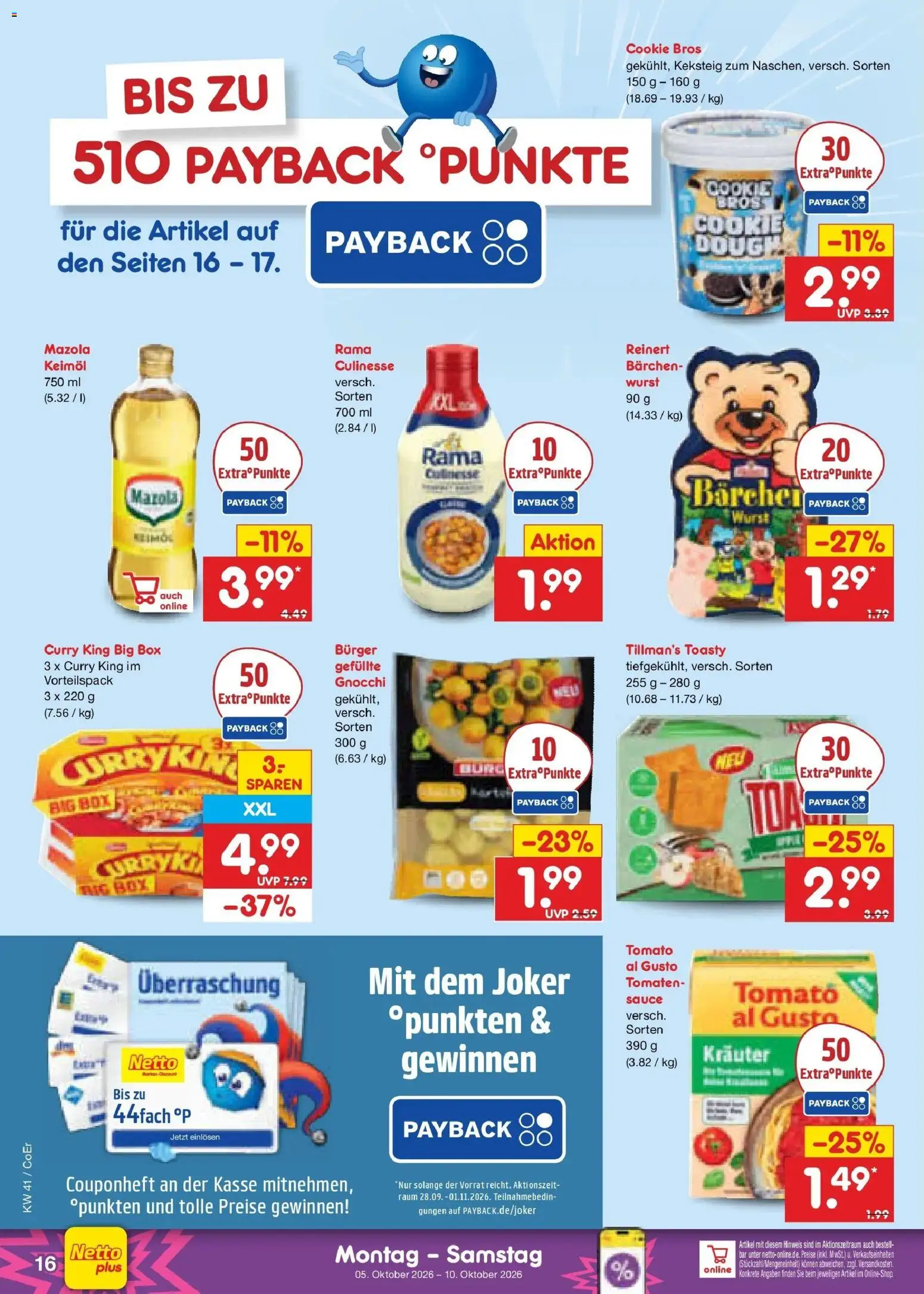 Netto Marken-Discount Prospekt Naumburg – gültig ab 05.10.2026 | Seite: 16 | Produkte: Rama, Burger, Tomaten, Wurst