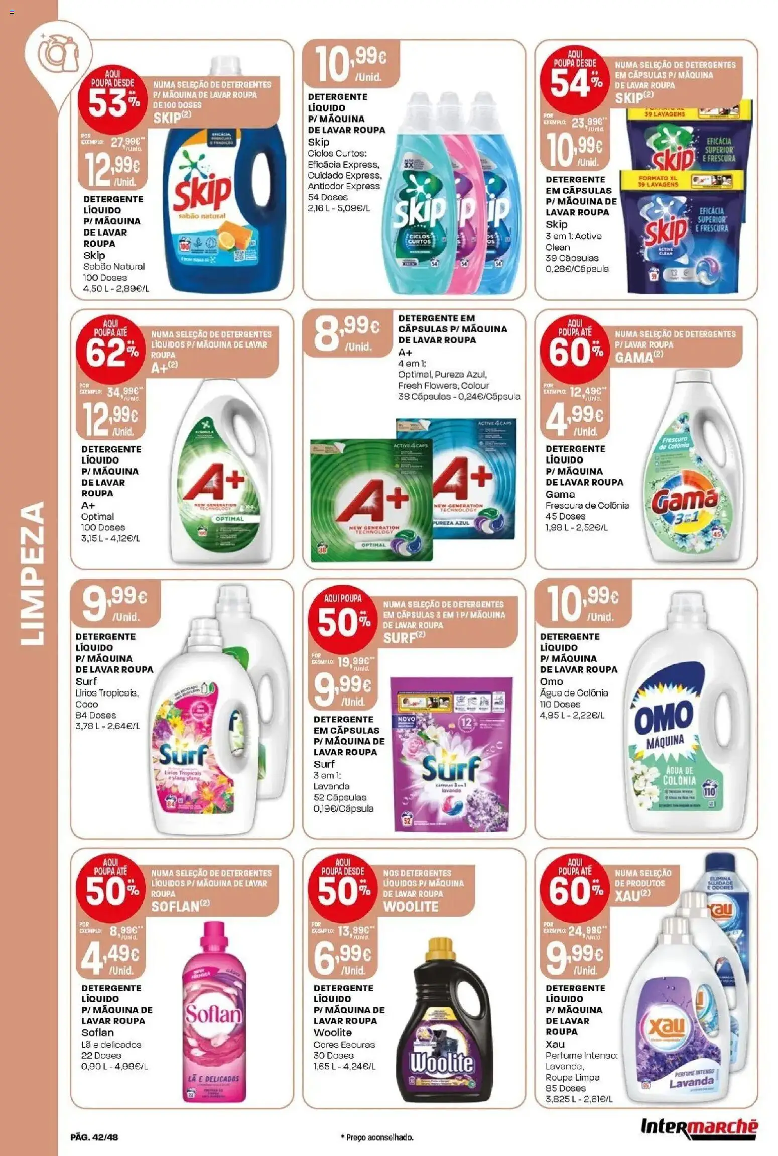 Intermarché - Isto é que são preços BAIXOS! │ válido de 21.05.2026 | Página: 42 | Produtos: Agua, Máquina de lavar, Sabão, Detergente