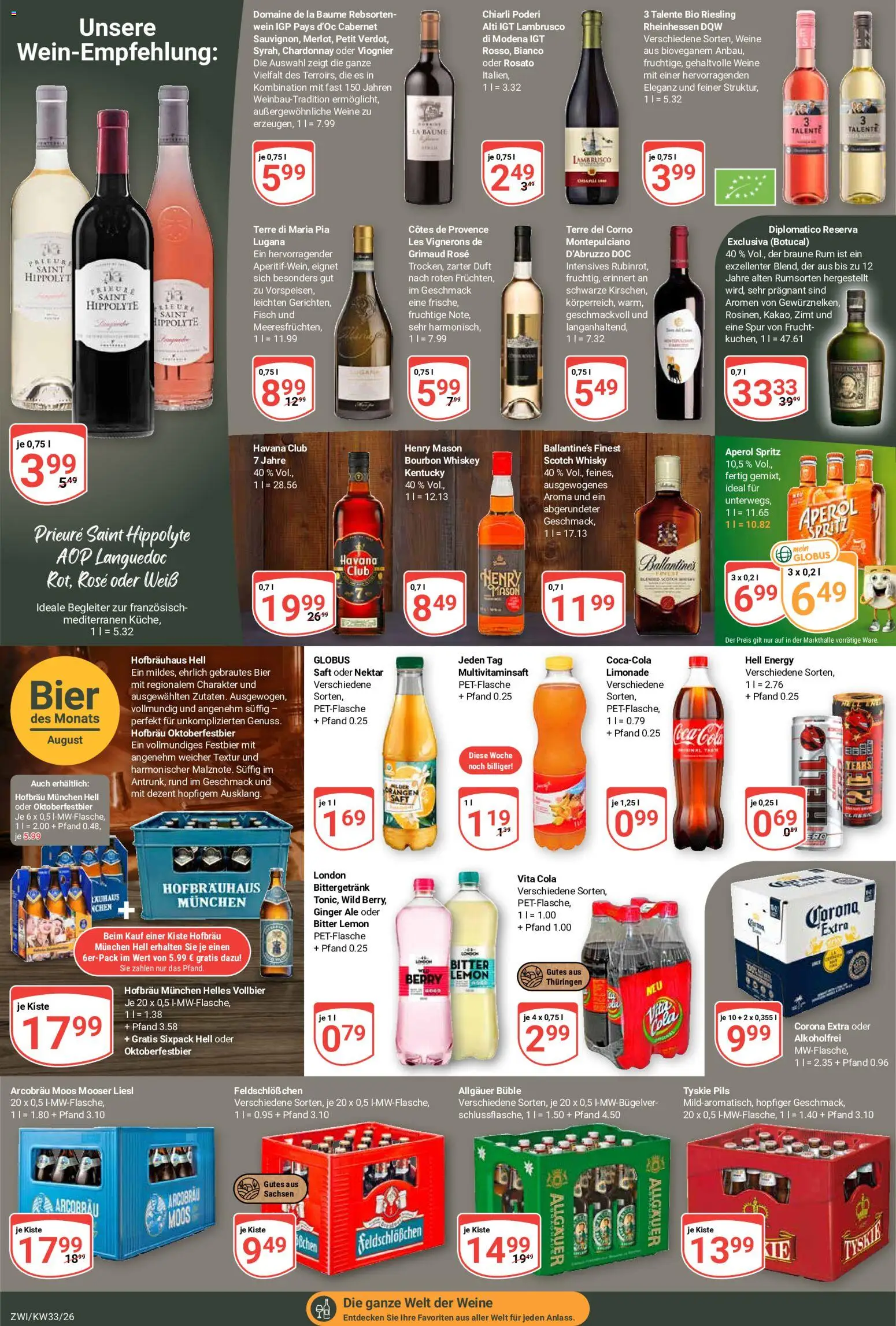 Globus Prospekt Zwickau – gültig ab 10.08.2026 | Seite: 21 | Produkte: Tyskie, Coca cola, Rum, Saft