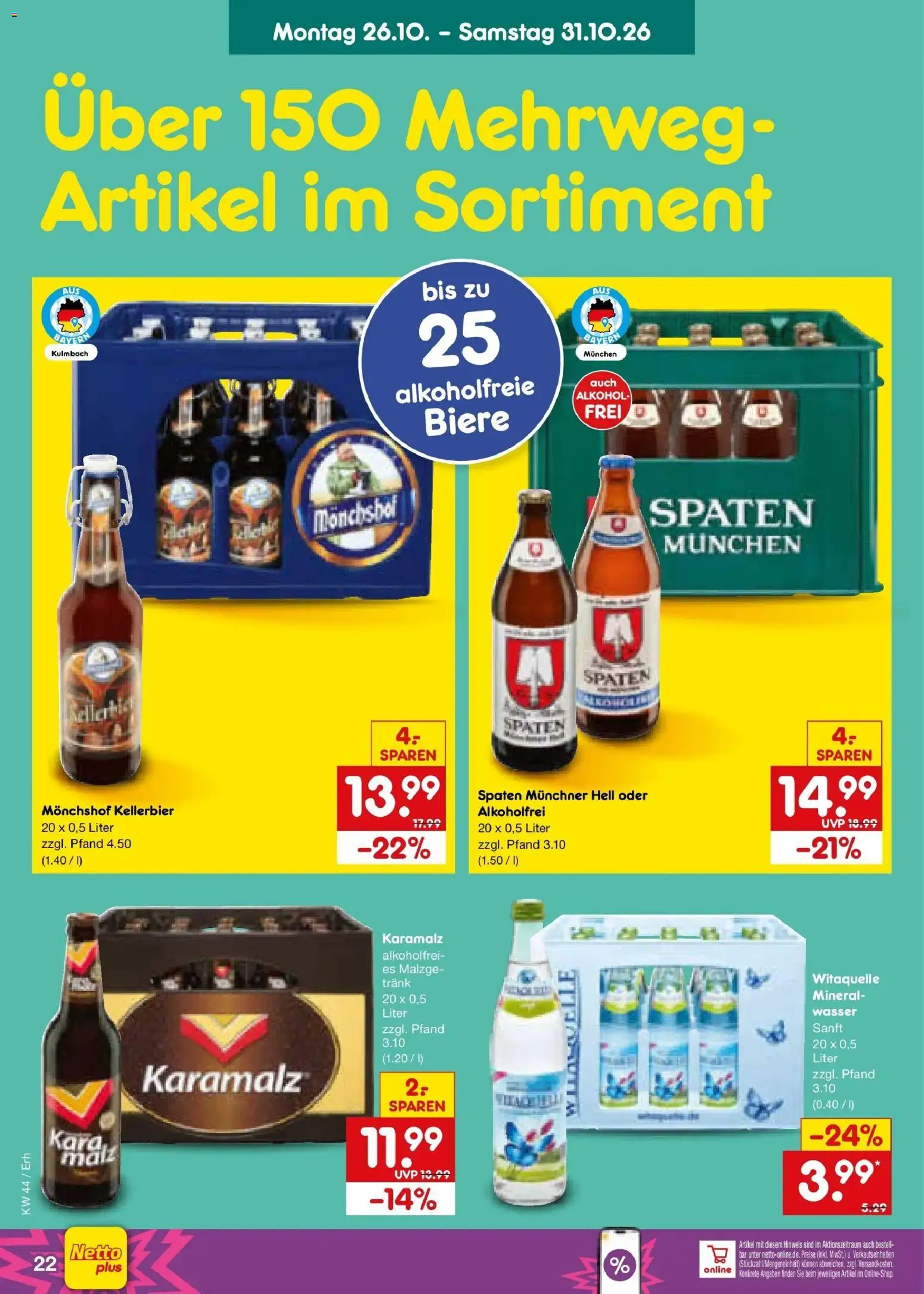 Netto Marken-Discount Prospekt Ergolding – gültig ab 26.10.2026 | Seite: 30 | Produkte: Monchshof, Wasser, Alkohol