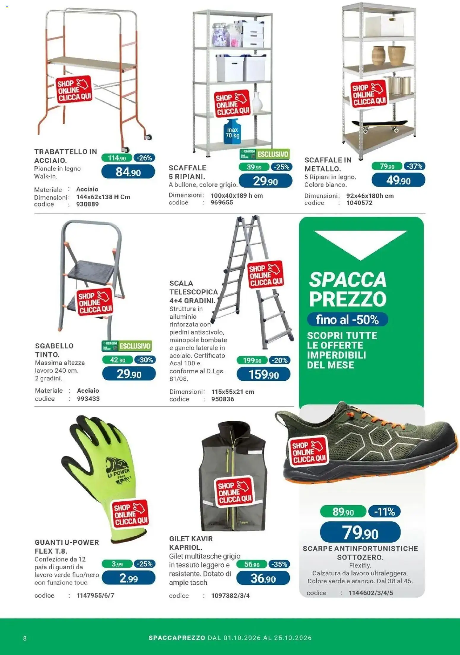 Volantino CFadda del 01/10/2026 | Pagina: 8 | Prodotti: Scarpe, Sgabello, Scaffale, Scala