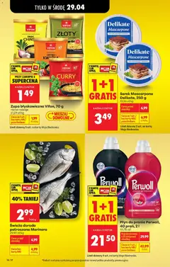 Pogląd oferty "Serek Mascarpone Delikate, 250 g, Serek śmietankowo-kremowy" - ważna od 29.04.2026 | Strona: 18 | Produkty: Karta, Vifon, Dorada, Ser