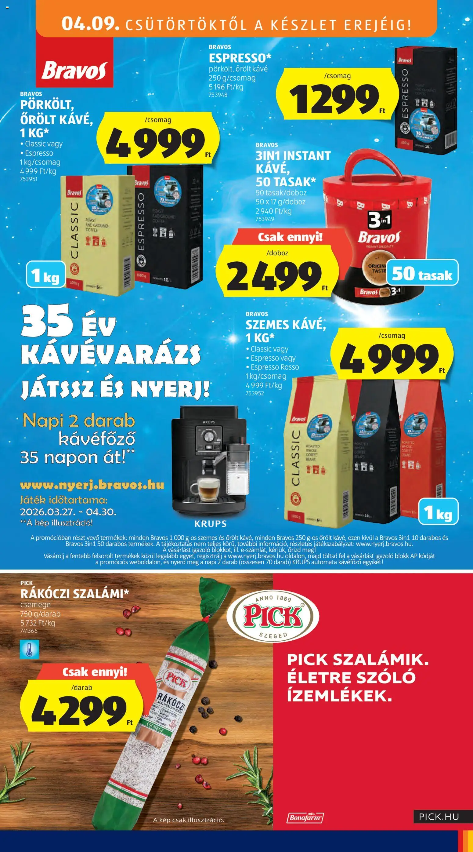 Aldi akciós ujság - amely érvényes a következő dátumtól: 09.04.2026 | Oldal: 15 | Termékek: Szőlő, Kávé, Őrölt kávé, Automata kávéfőző